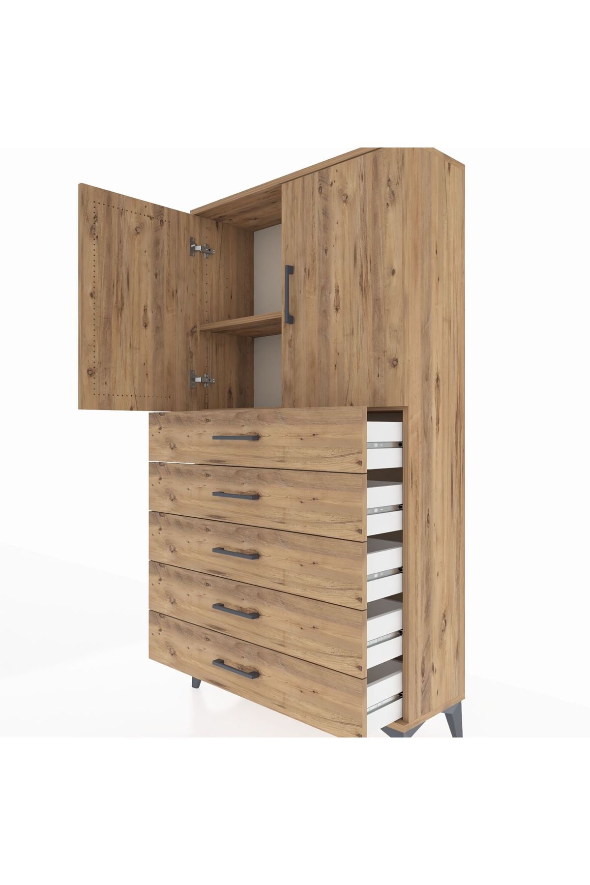 Arges Dolap 2 Raflı 5 Çekmeceli 2 Kapaklı 88x30x163 - S21M075V9A