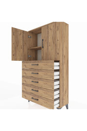 Arges Dolap 2 Raflı 5 Çekmeceli 2 Kapaklı 88x30x163 - S21M075V9A
