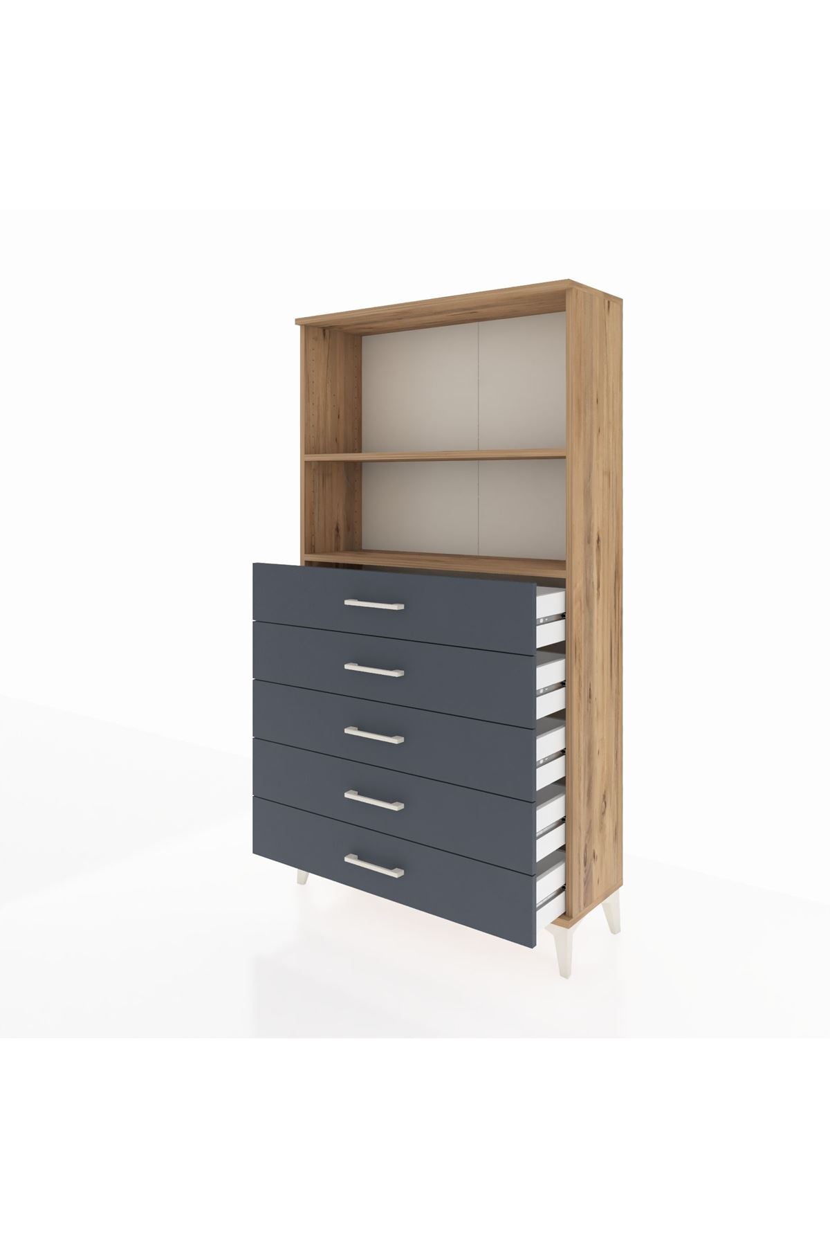 Arges Dolap 2 Raflı 5 Çekmeceli 88x30x163 - S21M076V8A