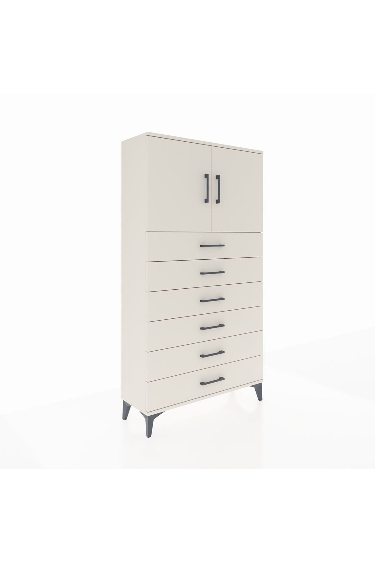 Arges Dolap 2 Raflı 6 Çekmeceli 2 Kapaklı 88x30x163 - S21M077V1A
