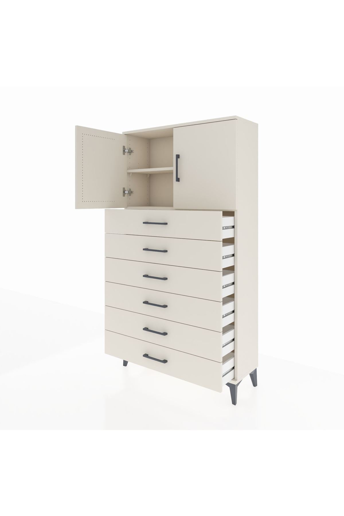 Arges Dolap 2 Raflı 6 Çekmeceli 2 Kapaklı 88x30x163 - S21M077V1A
