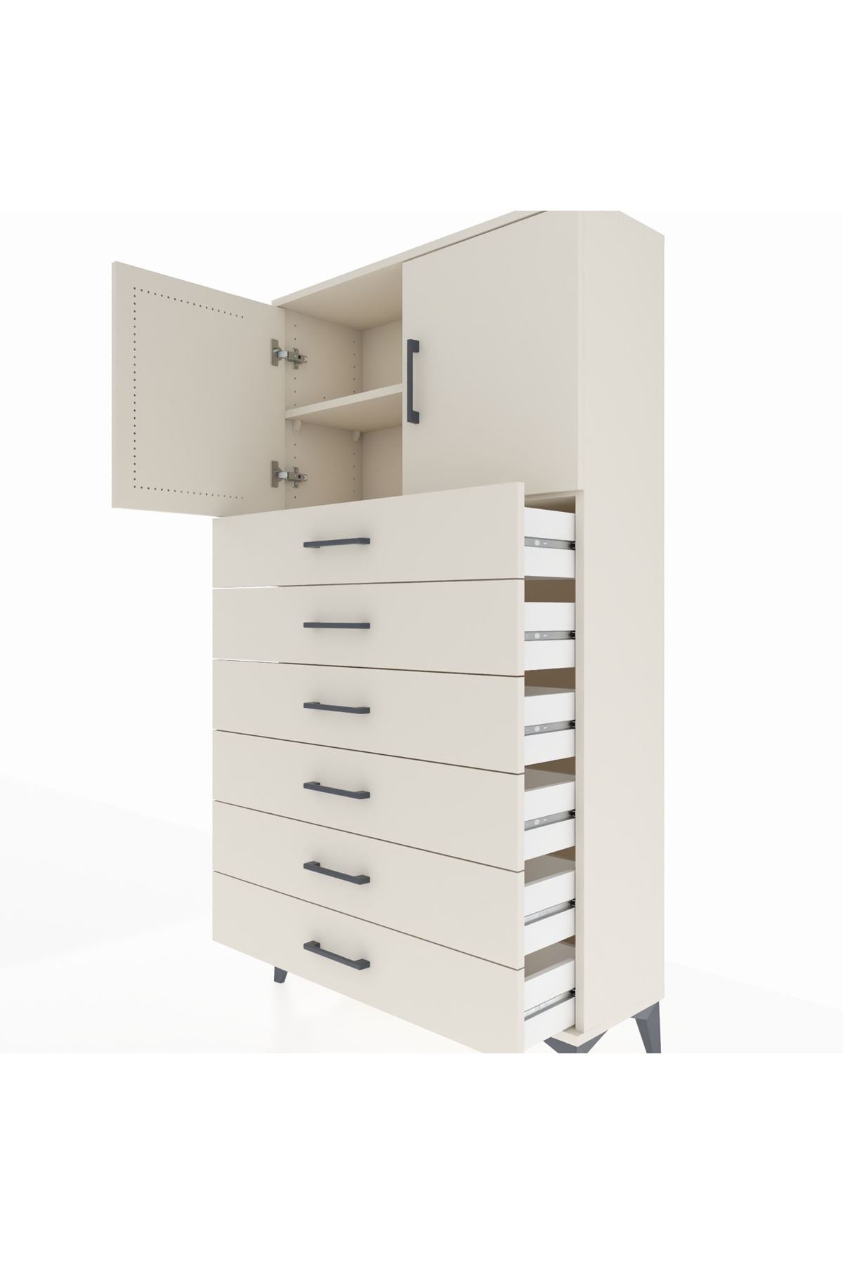 Arges Dolap 2 Raflı 6 Çekmeceli 2 Kapaklı 88x30x163 - S21M077V1A