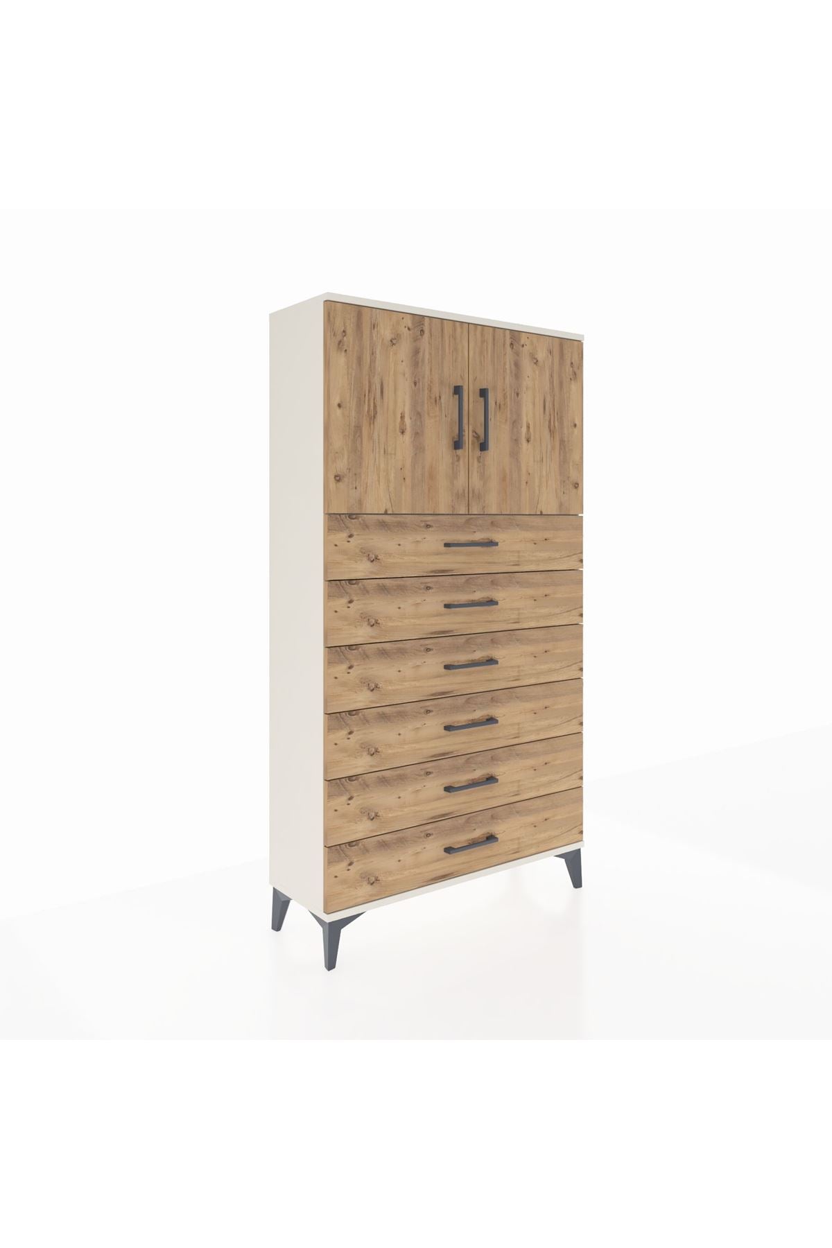 Arges Dolap 2 Raflı 6 Çekmeceli 2 Kapaklı 88x30x163 - S21M077V3A