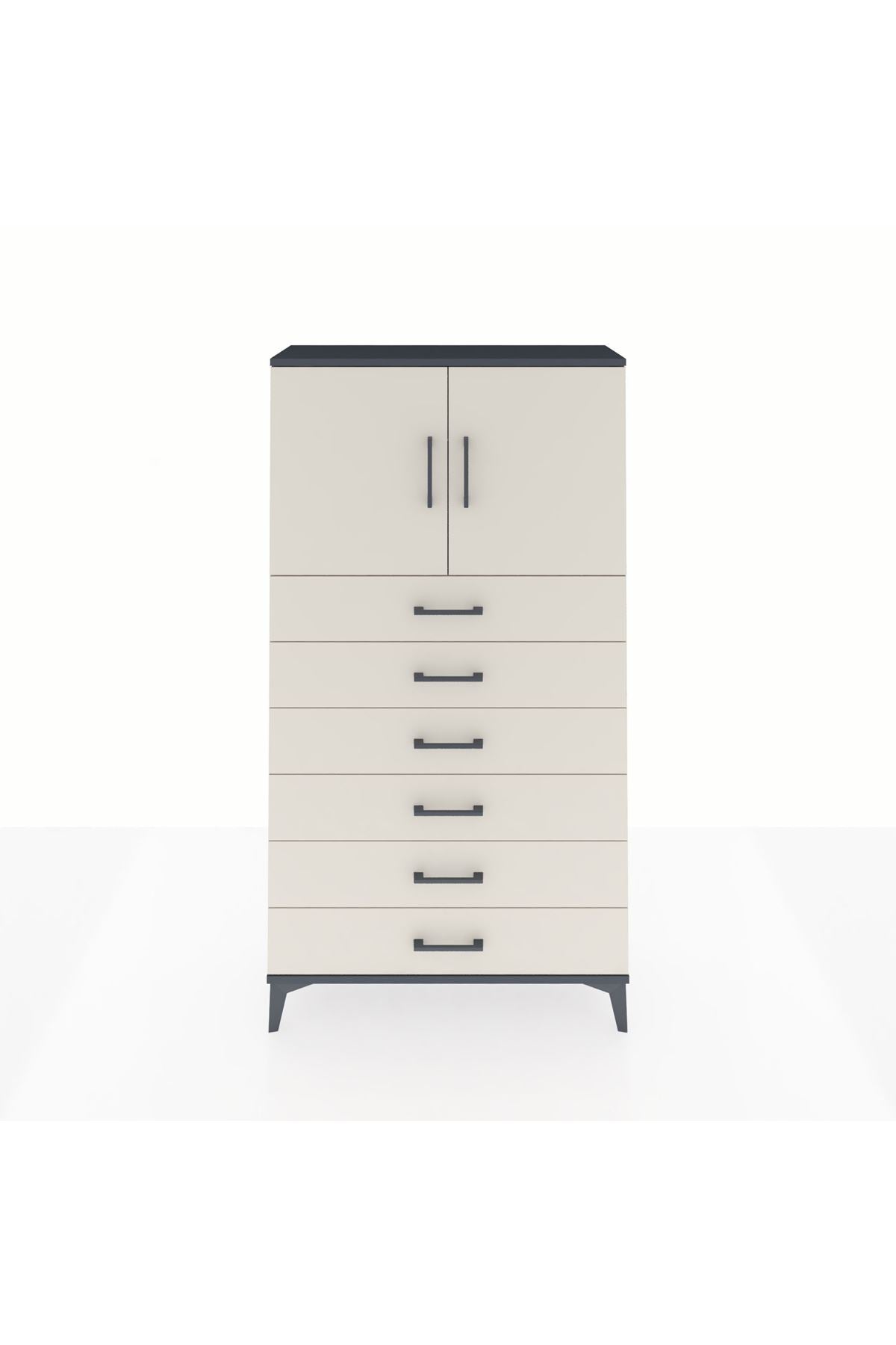 Arges Dolap 2 Raflı 6 Çekmeceli 2 Kapaklı 88x30x163 - S21M077V4A