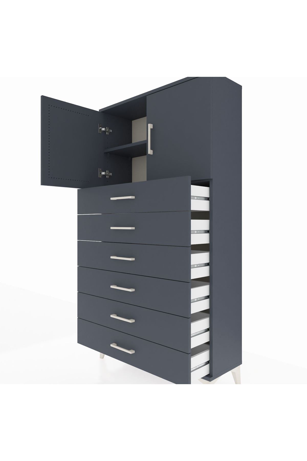 Arges Dolap 2 Raflı 6 Çekmeceli 2 Kapaklı 88x30x163 - S21M077V5A