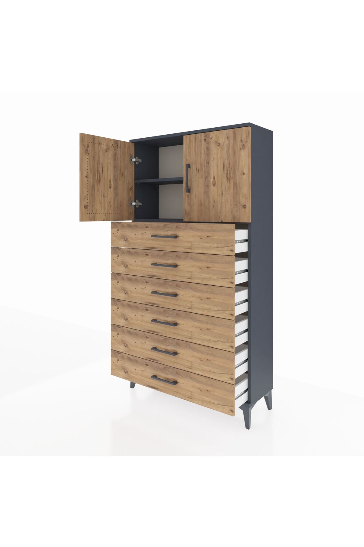 Arges Dolap 2 Raflı 6 Çekmeceli 2 Kapaklı 88x30x163 - S21M077V6A
