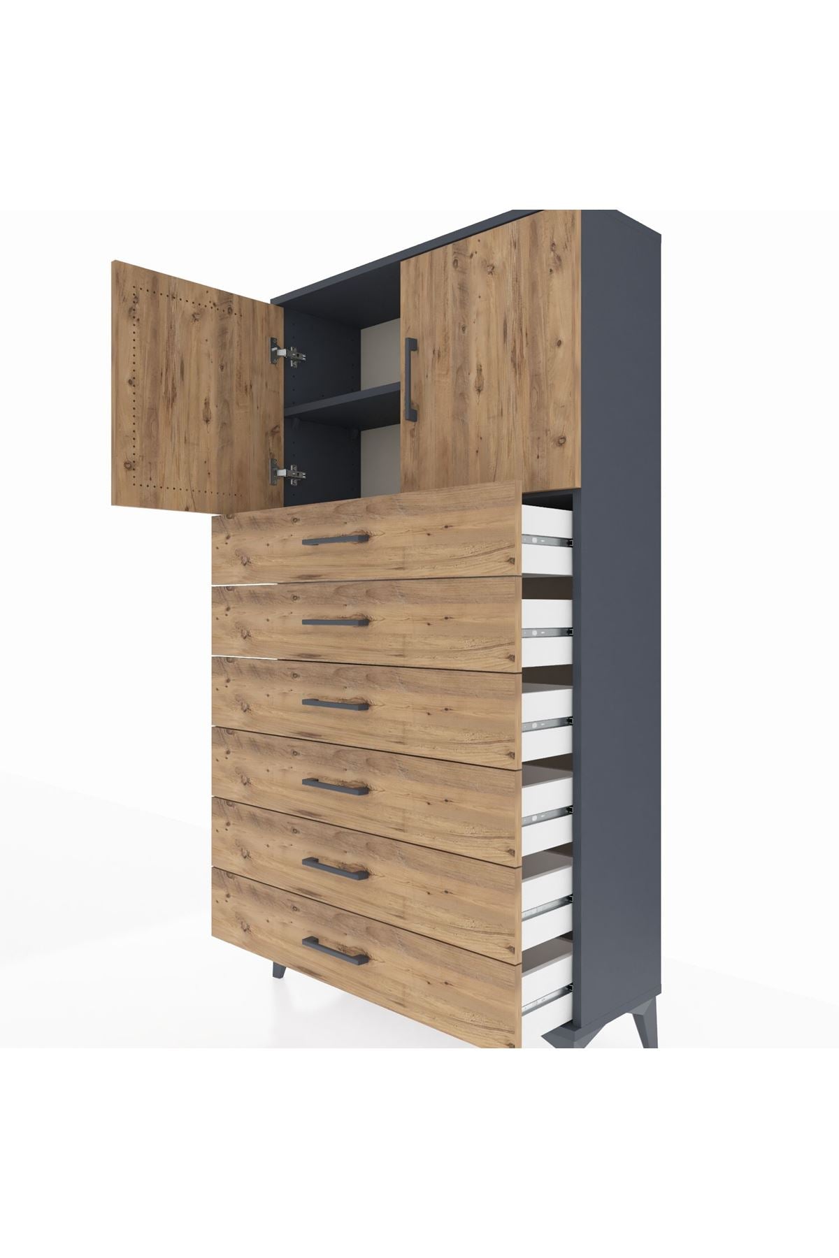 Arges Dolap 2 Raflı 6 Çekmeceli 2 Kapaklı 88x30x163 - S21M077V6A