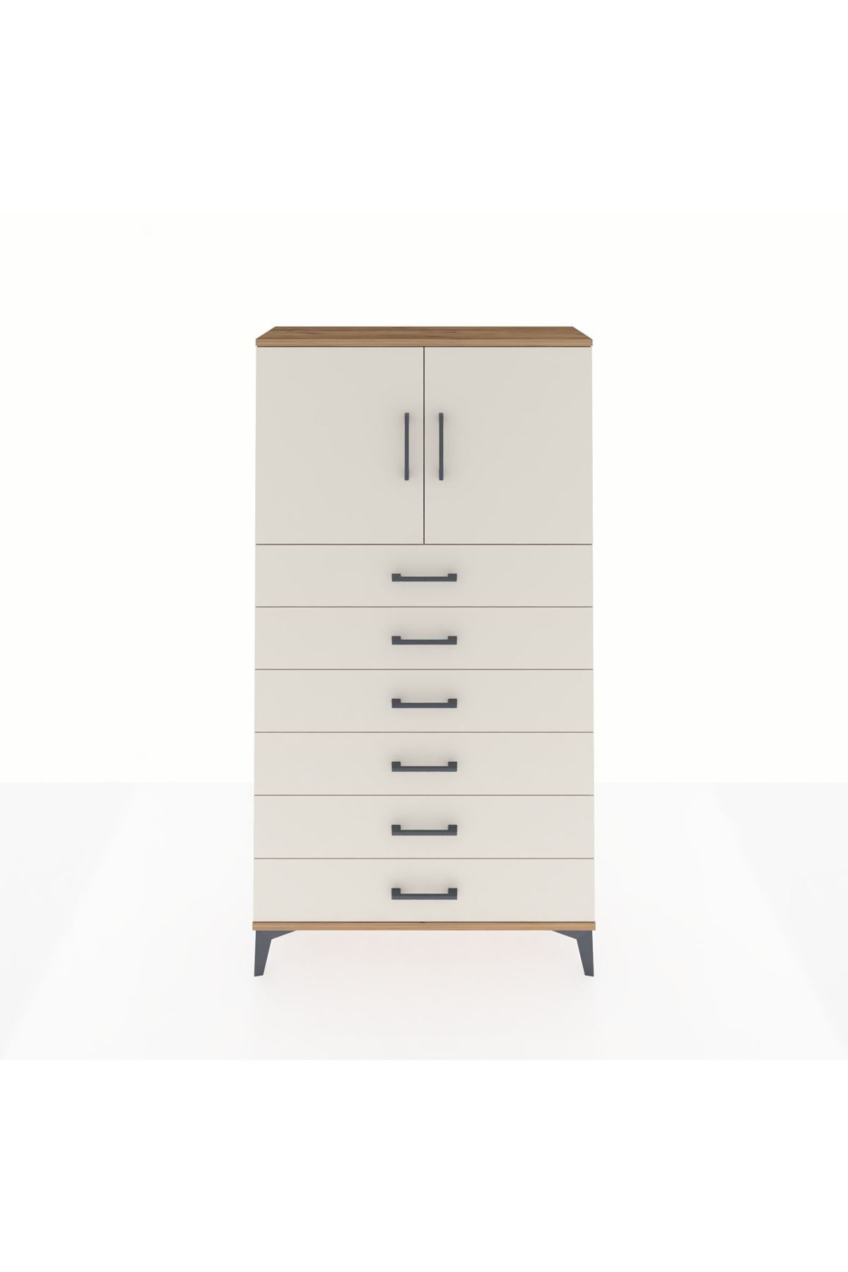 Arges Dolap 2 Raflı 6 Çekmeceli 2 Kapaklı 88x30x163 - S21M077V7A