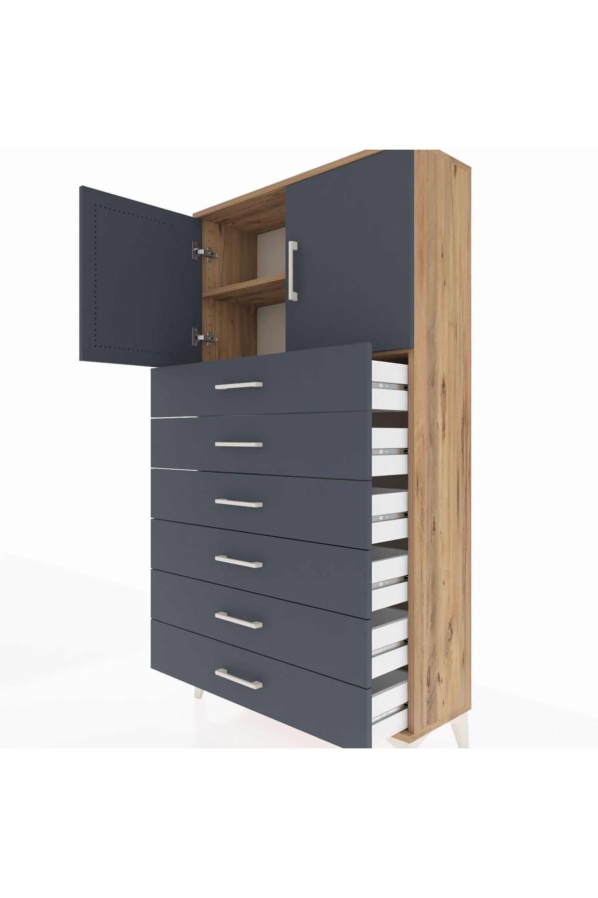 Arges Dolap 2 Raflı 6 Çekmeceli 2 Kapaklı 88x30x163 - S21M077V8A