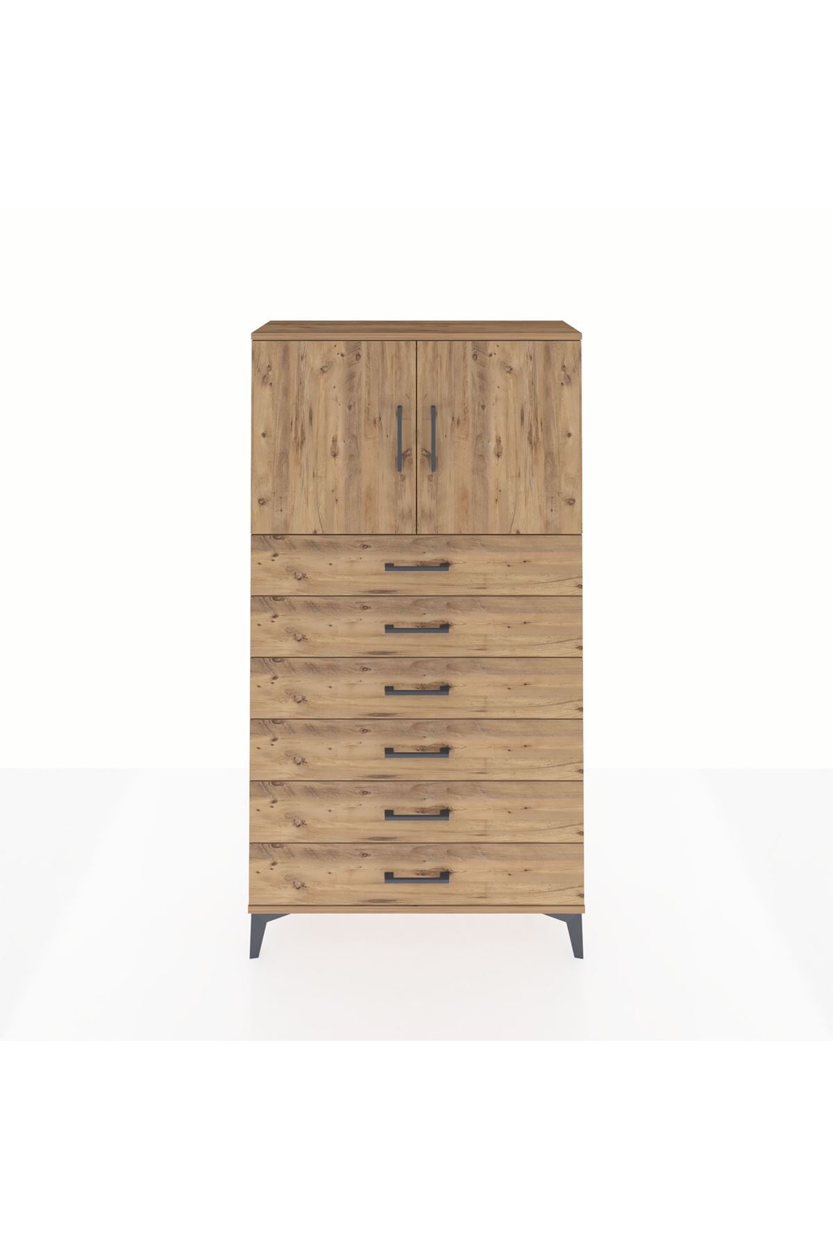 Arges Dolap 2 Raflı 6 Çekmeceli 2 Kapaklı 88x30x163 - S21M077V9A