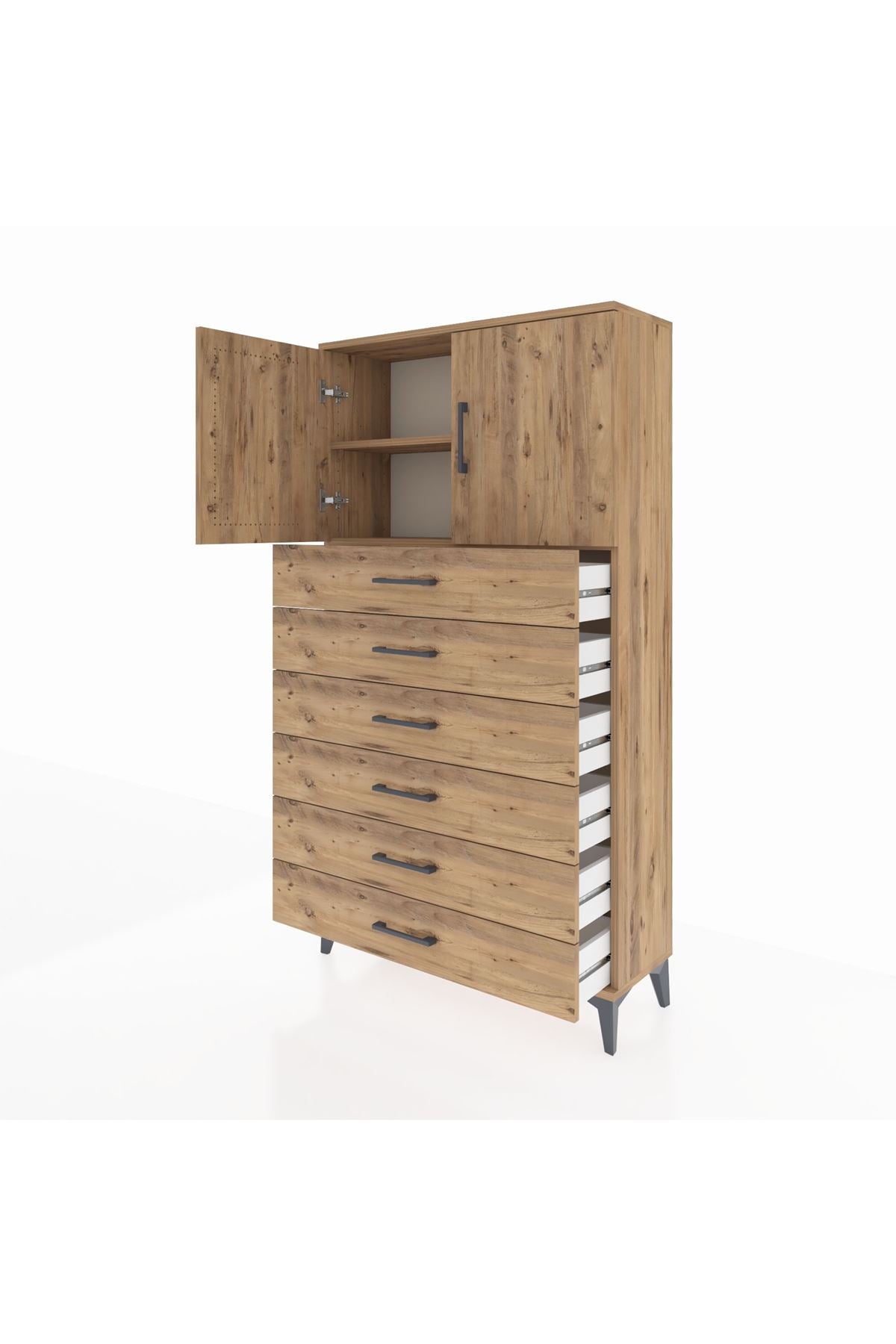 Arges Dolap 2 Raflı 6 Çekmeceli 2 Kapaklı 88x30x163 - S21M077V9A