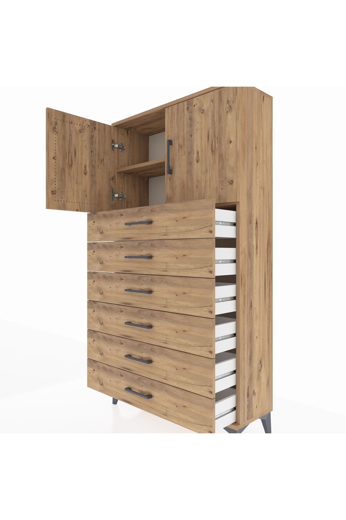 Arges Dolap 2 Raflı 6 Çekmeceli 2 Kapaklı 88x30x163 - S21M077V9A