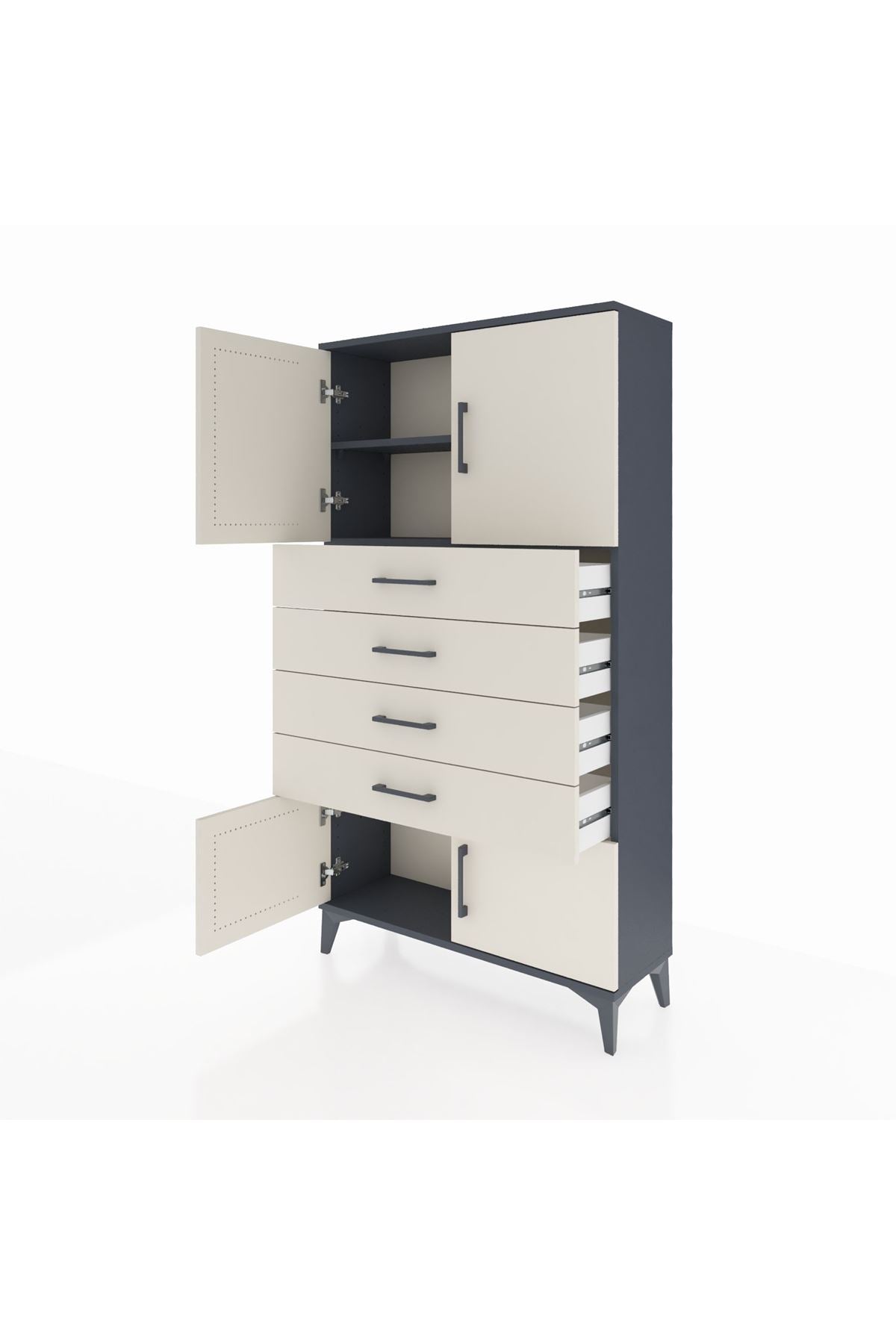 Arges Dolap 2 Raflı 4 Çekmeceli 4 Kapaklı 88x30x163 - S21M079V4A