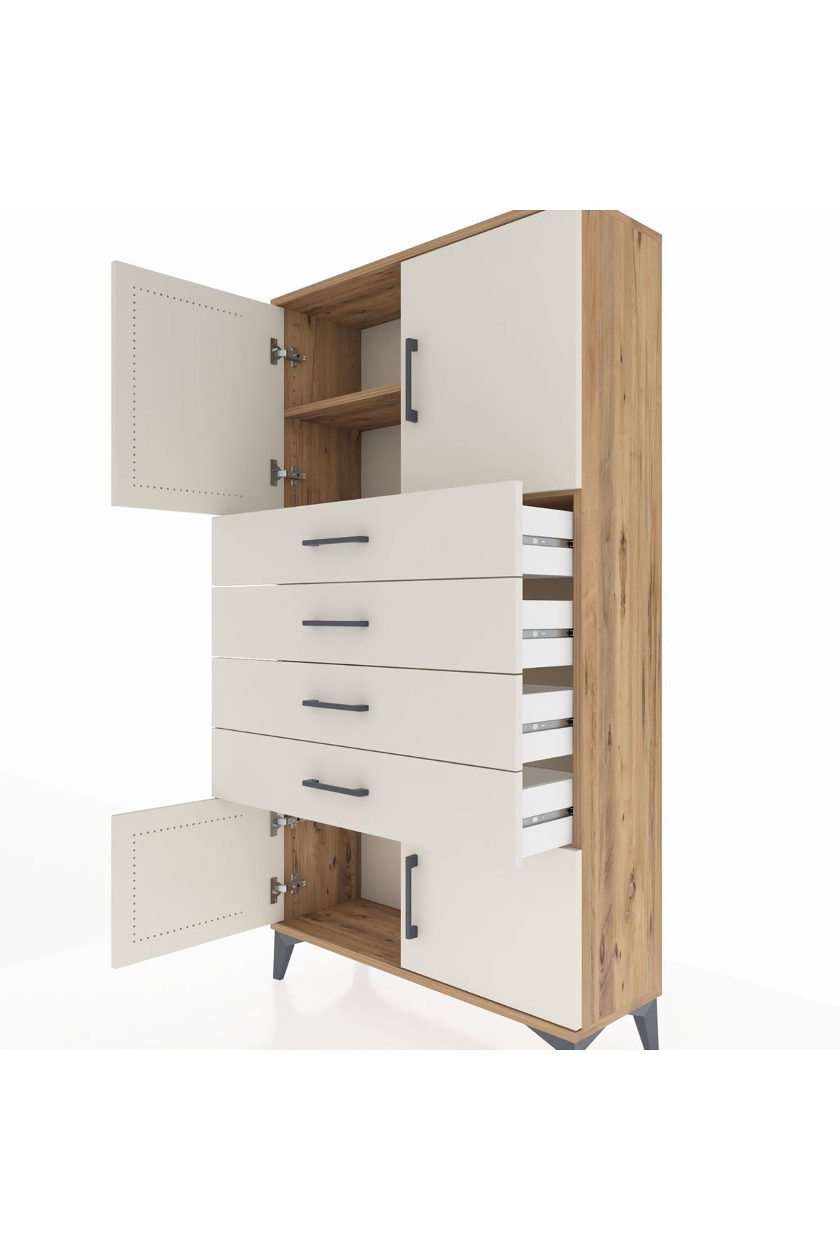 Arges Dolap 2 Raflı 4 Çekmeceli 4 Kapaklı 88x30x163 - S21M079V7A