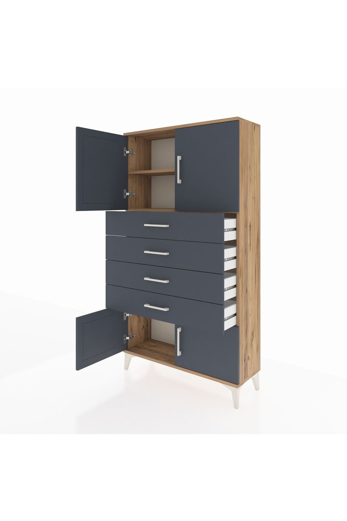 Arges Dolap 2 Raflı 4 Çekmeceli 4 Kapaklı 88x30x163 - S21M079V8A