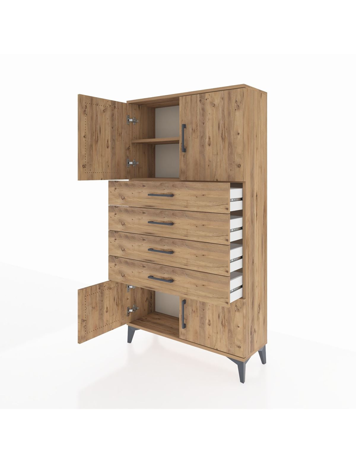 Arges Dolap 2 Raflı 4 Çekmeceli 4 Kapaklı 88x30x163 - S21M079V9A