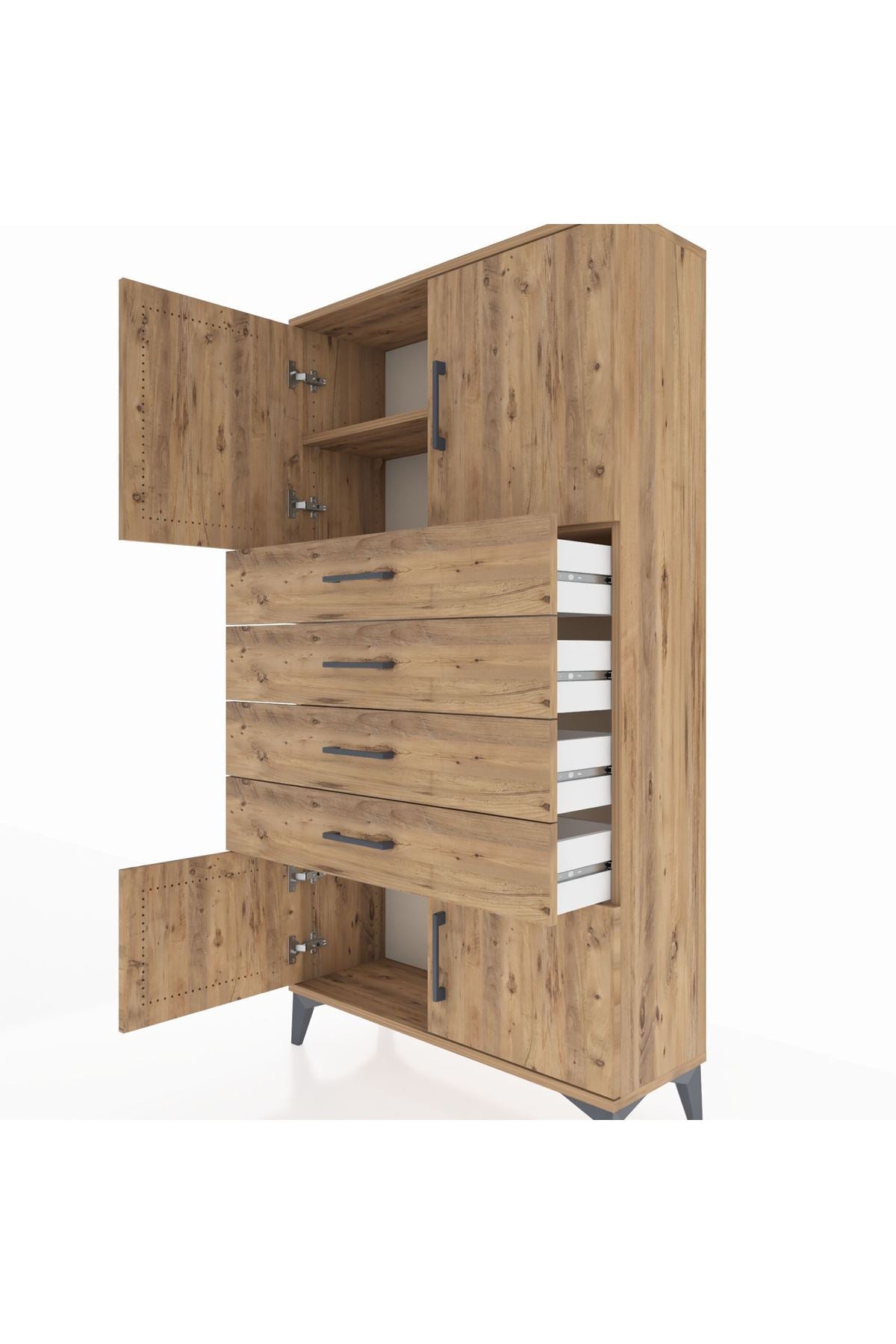 Arges Dolap 2 Raflı 4 Çekmeceli 4 Kapaklı 88x30x163 - S21M079V9A