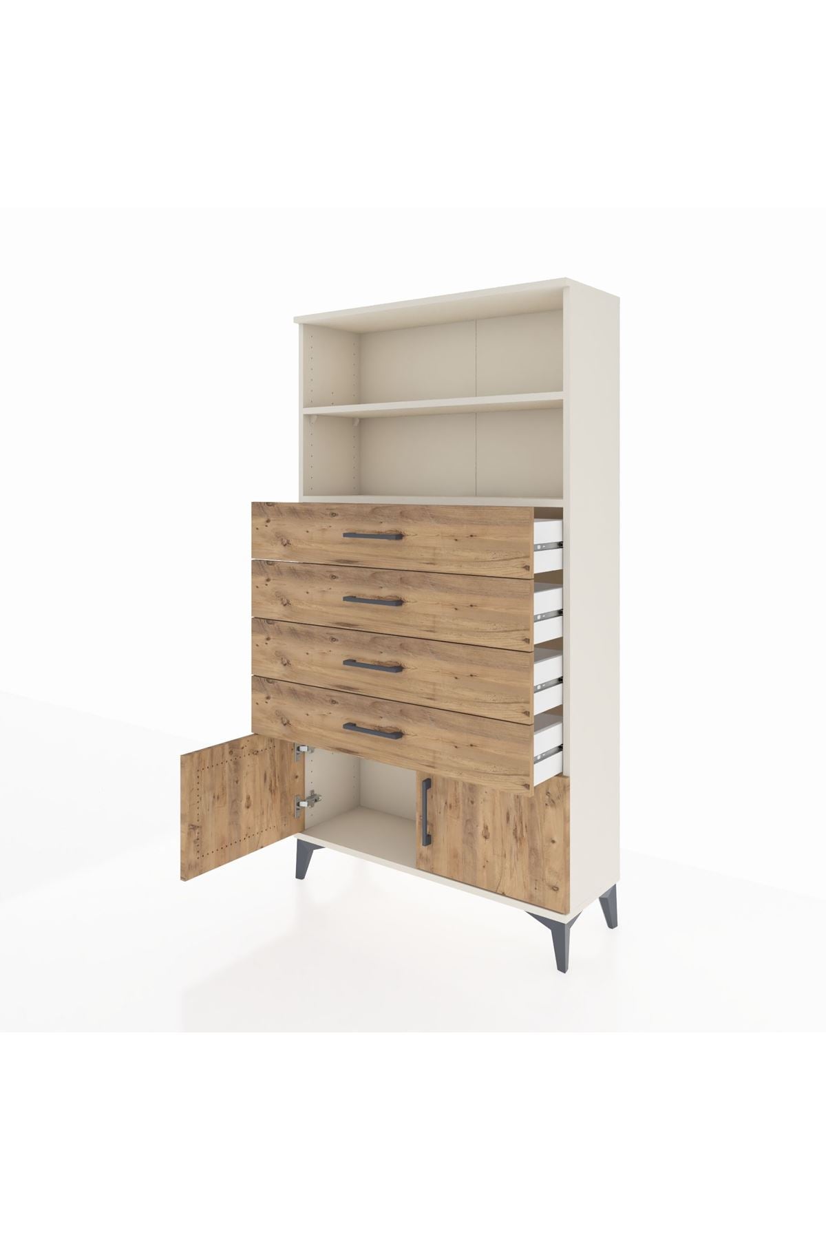 Arges Dolap 2 Raflı 4 Çekmeceli 2 Kapaklı 88x30x163 - S21M080V3A