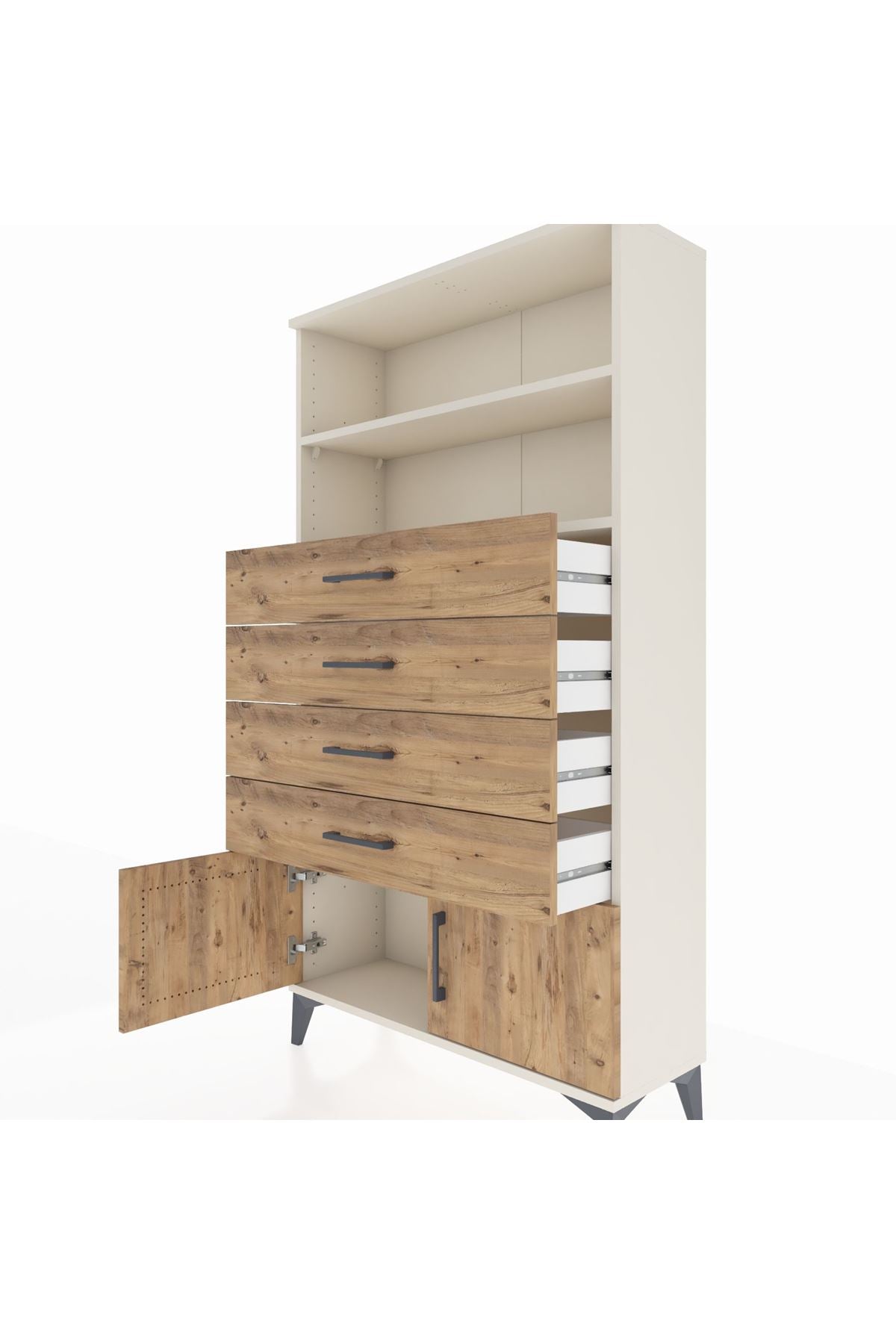 Arges Dolap 2 Raflı 4 Çekmeceli 2 Kapaklı 88x30x163 - S21M080V3A