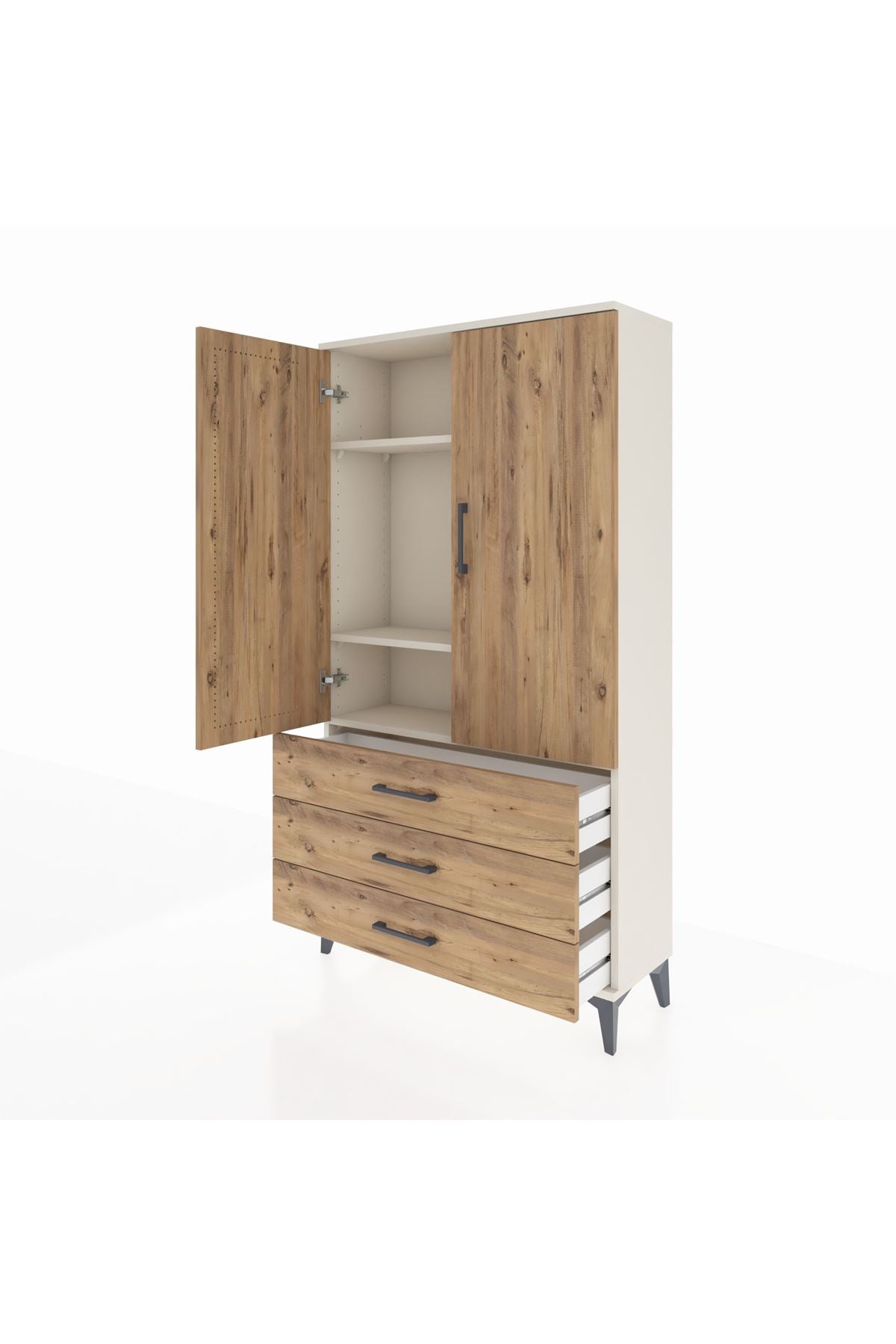 Arges Dolap 3 Raflı 3 Çekmeceli 2 Kapaklı 88x30x163 - S21M081V3A