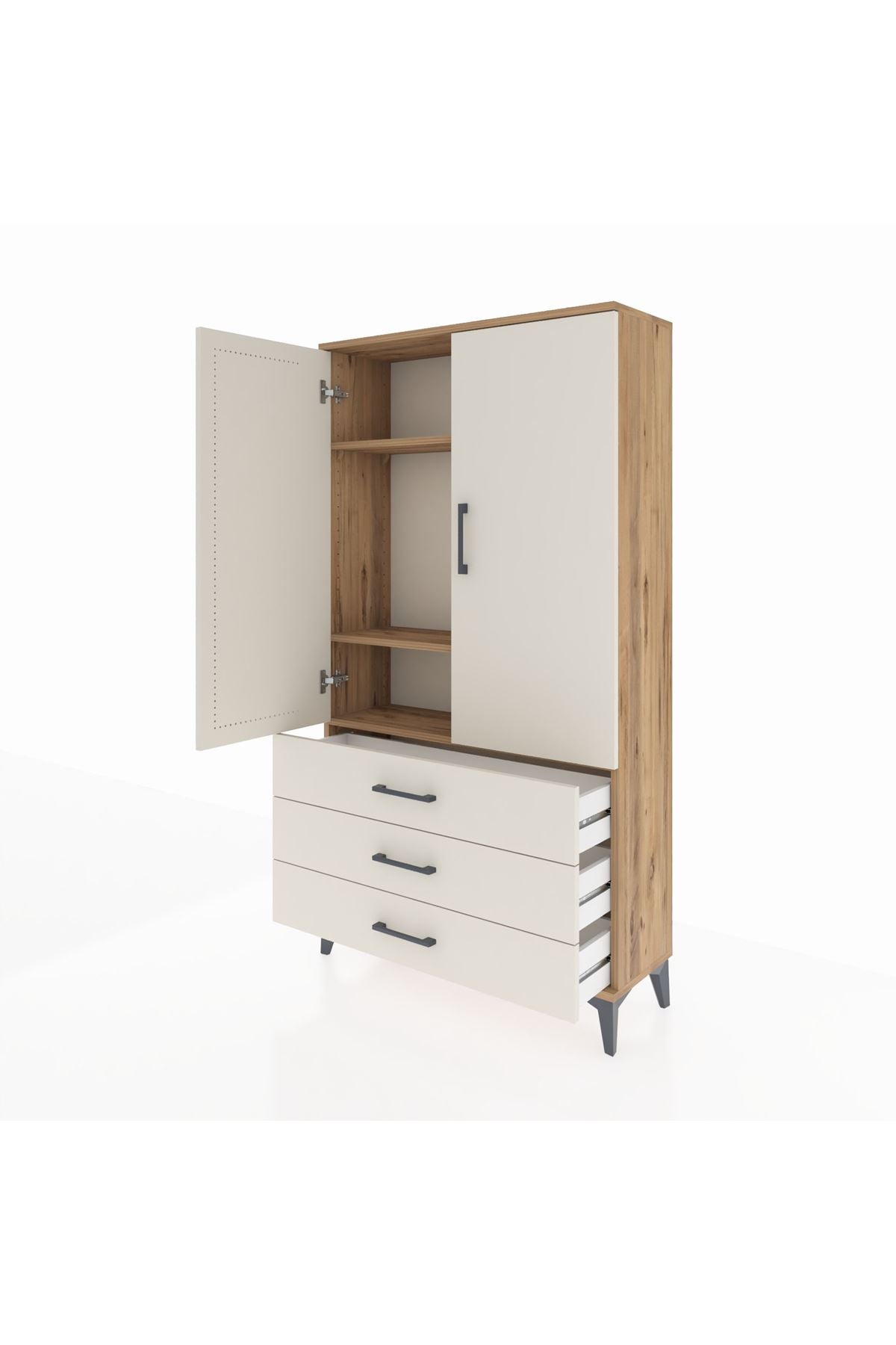 Arges Dolap 3 Raflı 3 Çekmeceli 2 Kapaklı 88x30x163 - S21M081V7A