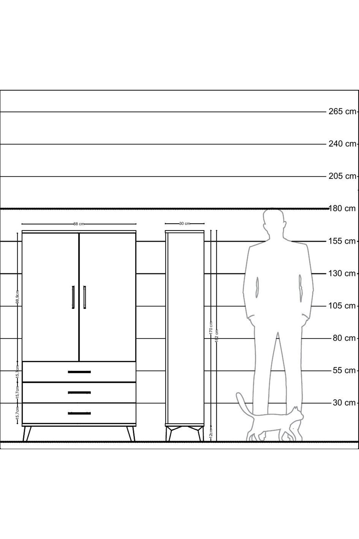 Arges Dolap 3 Raflı 3 Çekmeceli 2 Kapaklı 88x30x163 - S21M081V7A