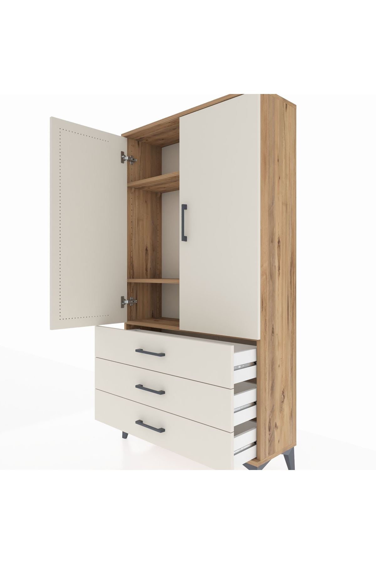 Arges Dolap 3 Raflı 3 Çekmeceli 2 Kapaklı 88x30x163 - S21M081V7A