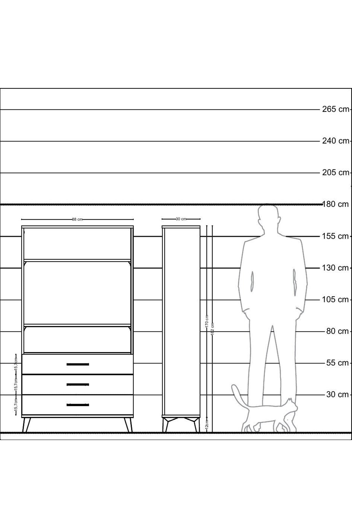 Arges Dolap 3 Raflı 3 Çekmeceli 88x30x163 - S21M082V9A