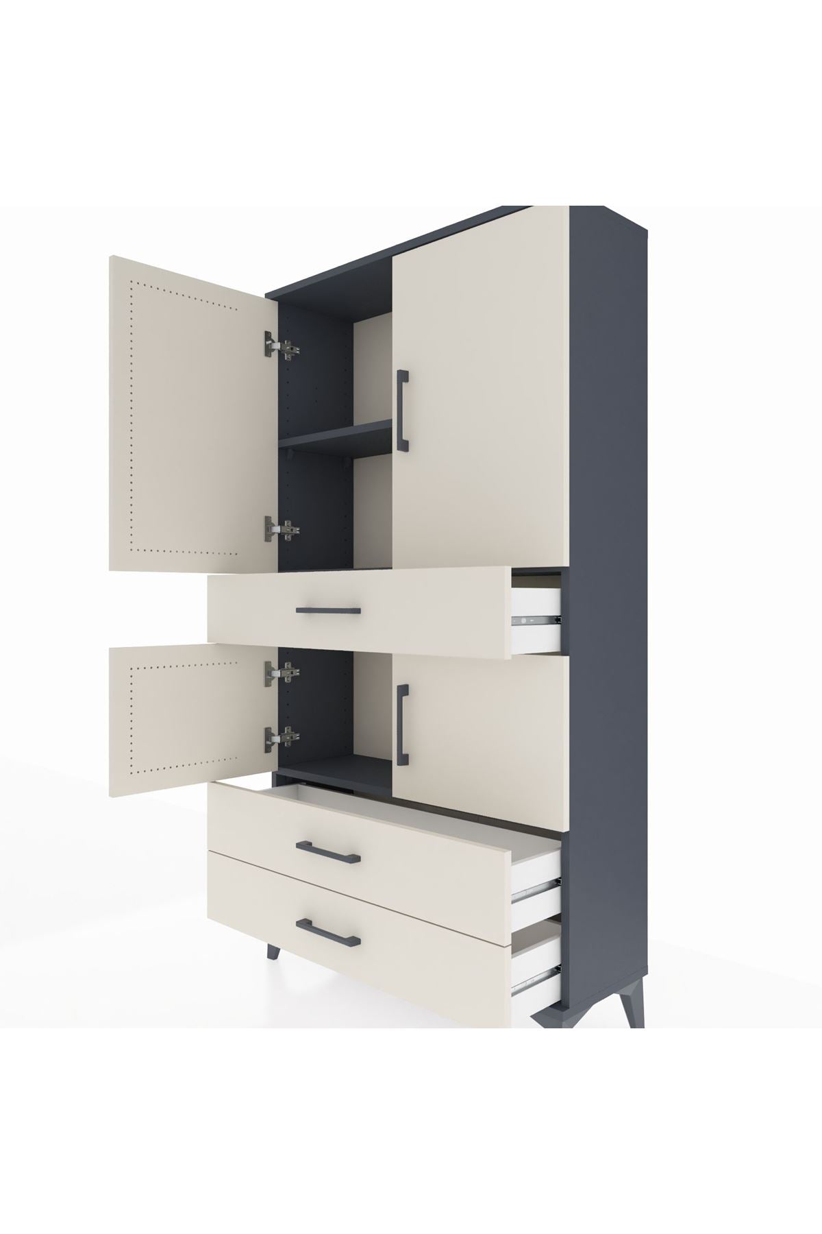 Arges Dolap 3 Raflı 3 Çekmeceli 4 Kapaklı 88x30x163 - S21M083V4A
