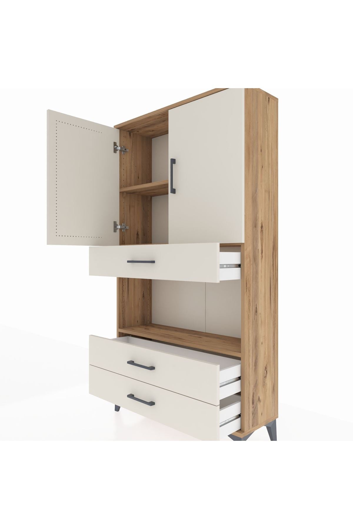 Arges Dolap 3 Raflı 3 Çekmeceli 2 Kapaklı 88x30x163 - S21M085V7A