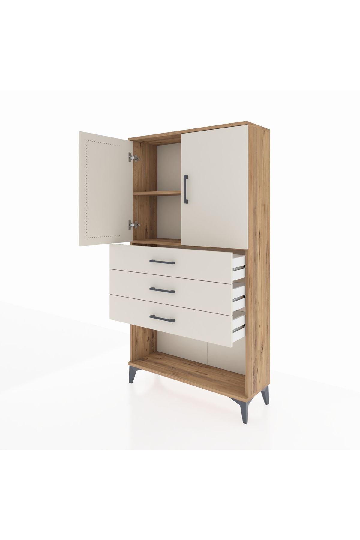 Arges Dolap 2 Raflı 3 Çekmeceli 2 Kapaklı 88x30x163 - S21M089V7A