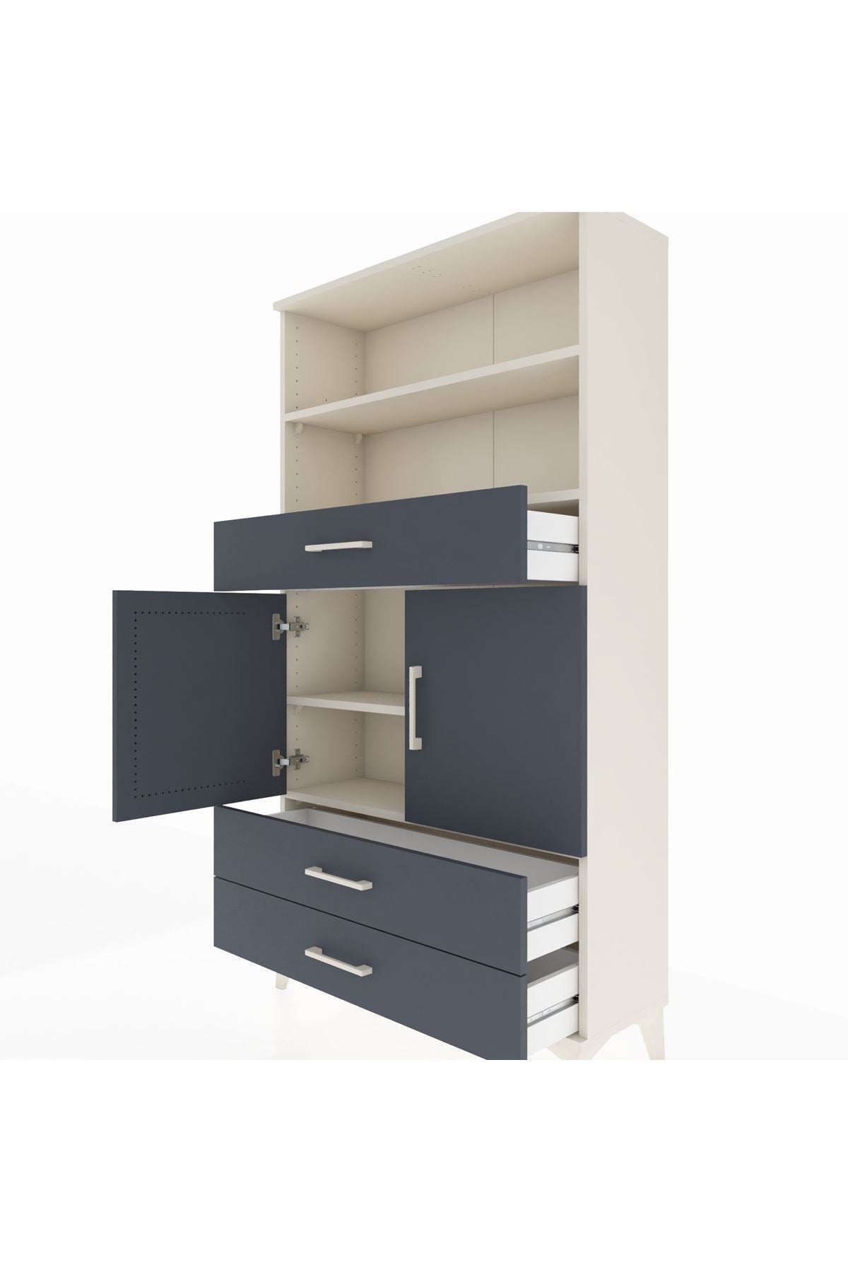 Arges Dolap 4 Raflı 3 Çekmeceli 2 Kapaklı 88x30x163 - S21M092V2A