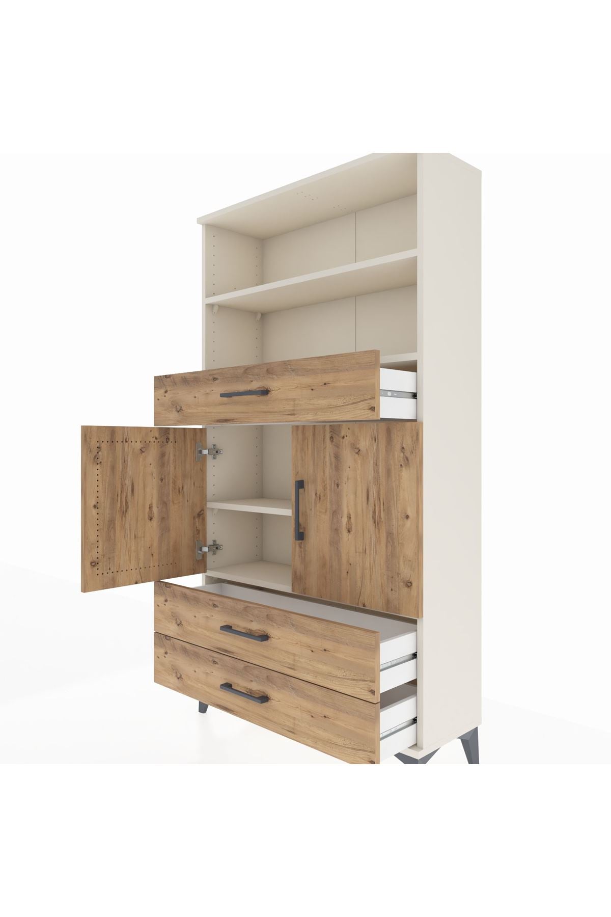 Arges Dolap 4 Raflı 3 Çekmeceli 2 Kapaklı 88x30x163 - S21M092V3A