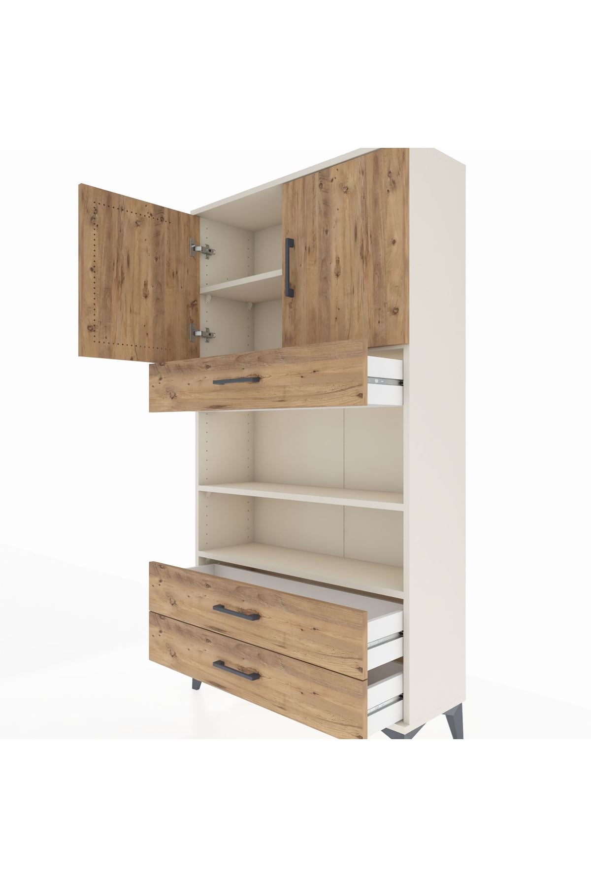 Arges Dolap 4 Raflı 3 Çekmeceli 2 Kapaklı 88x30x163 - S21M093V3A