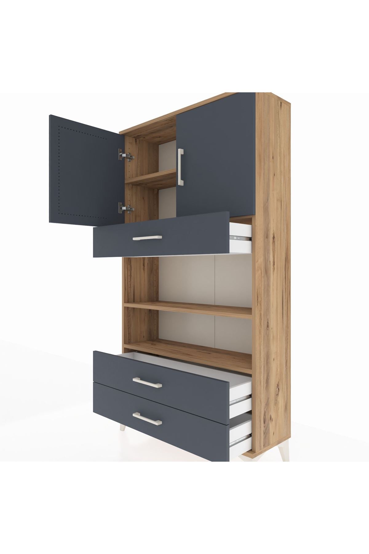 Arges Dolap 4 Raflı 3 Çekmeceli 2 Kapaklı 88x30x163 - S21M093V8A