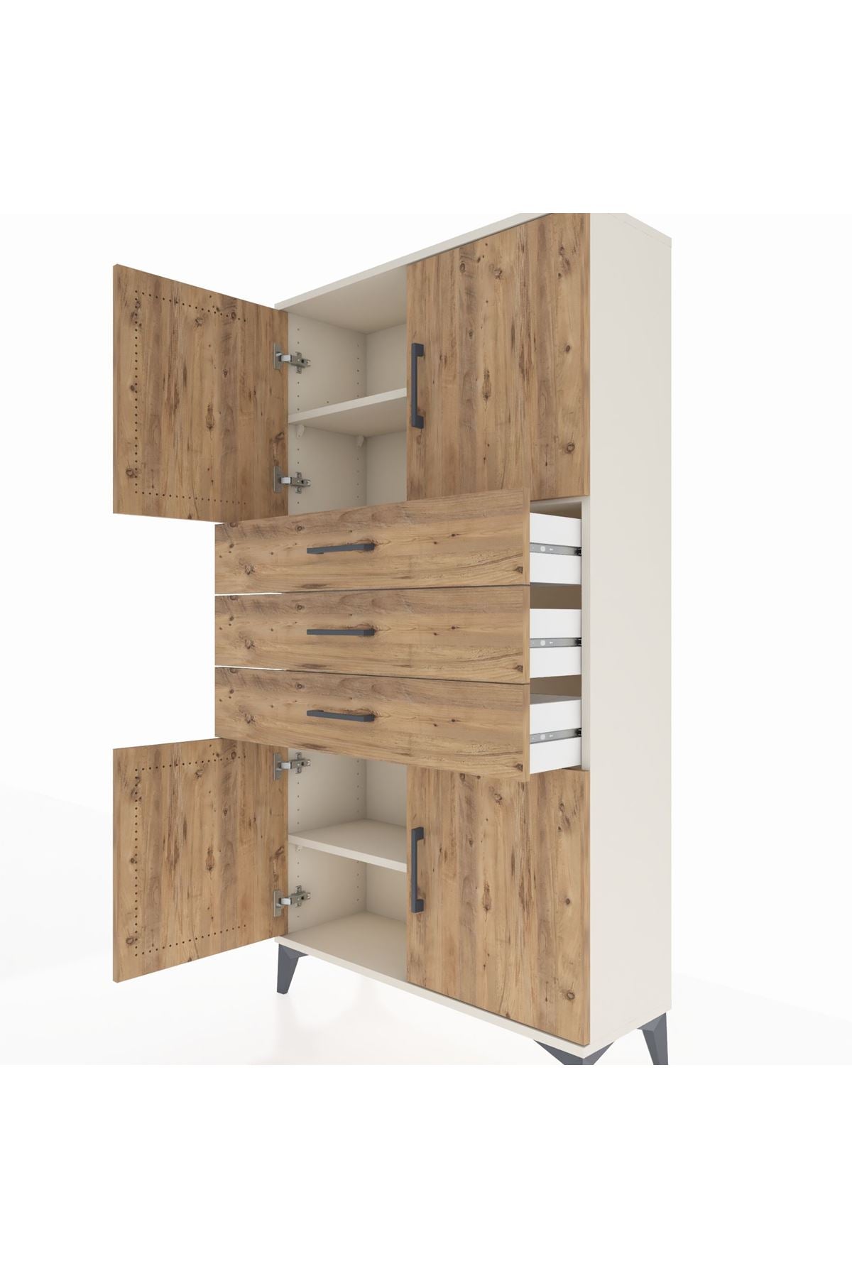 Arges Dolap 3 Raflı 3 Çekmeceli 4 Kapaklı 88x30x163 - S21M095V3A