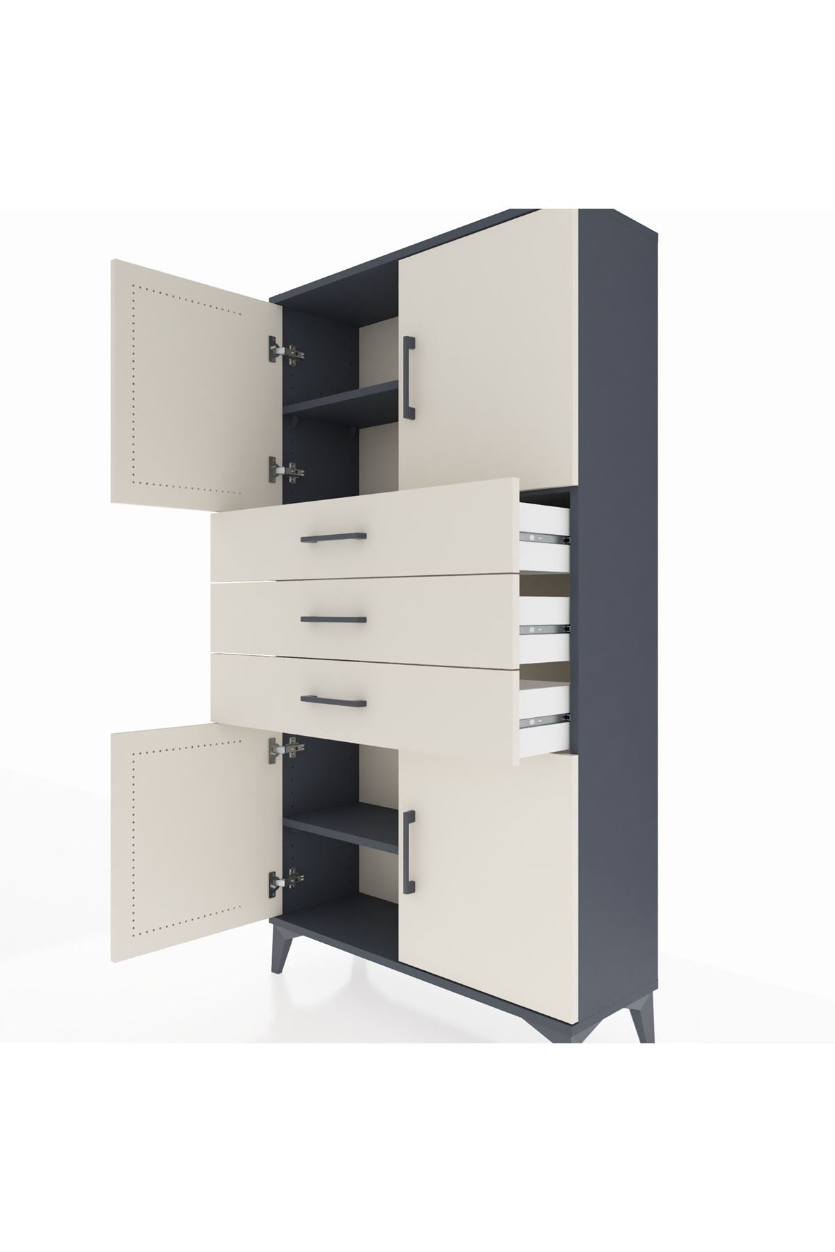 Arges Dolap 3 Raflı 3 Çekmeceli 4 Kapaklı 88x30x163 - S21M095V4A