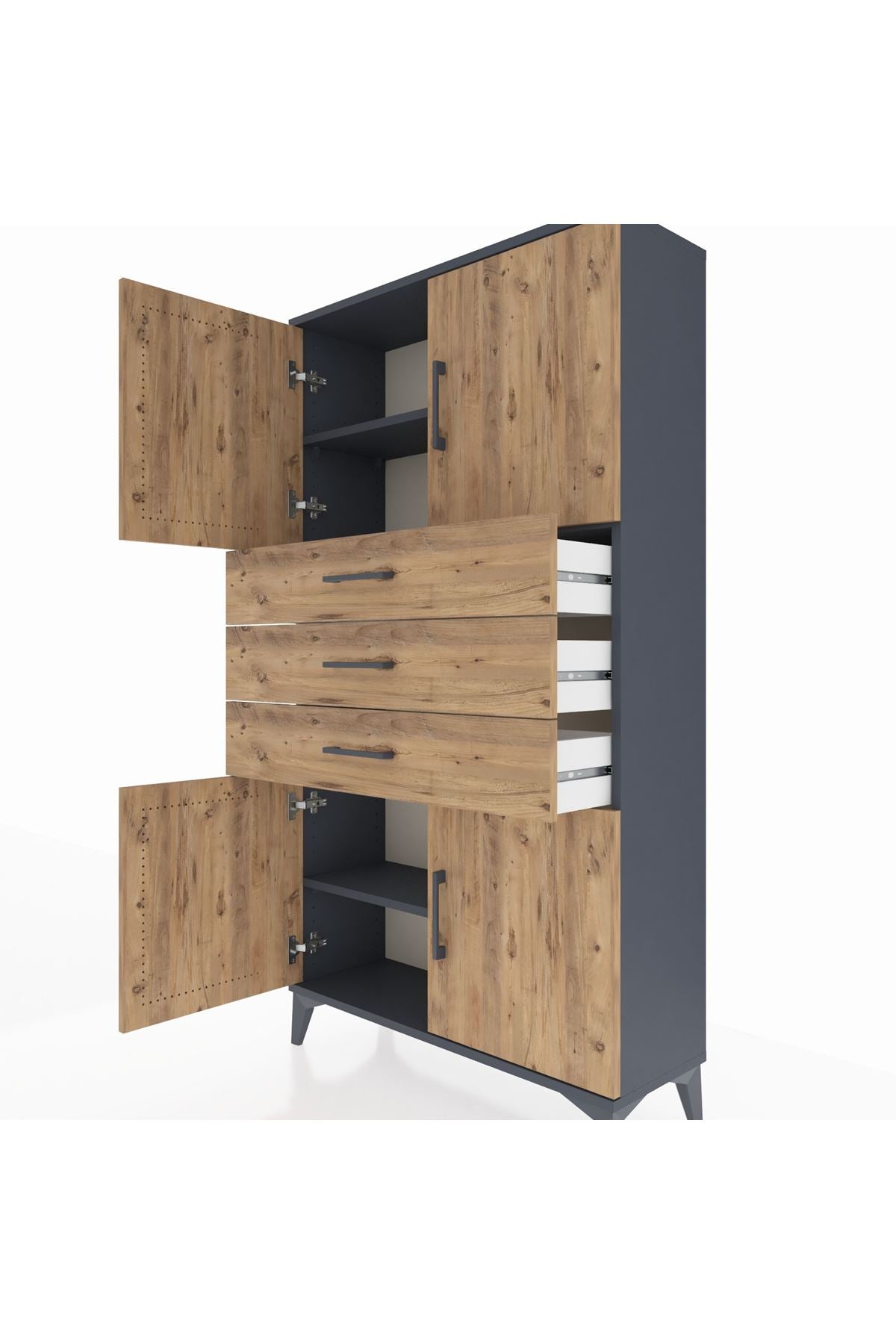 Arges Dolap 3 Raflı 3 Çekmeceli 4 Kapaklı 88x30x163 - S21M095V6A