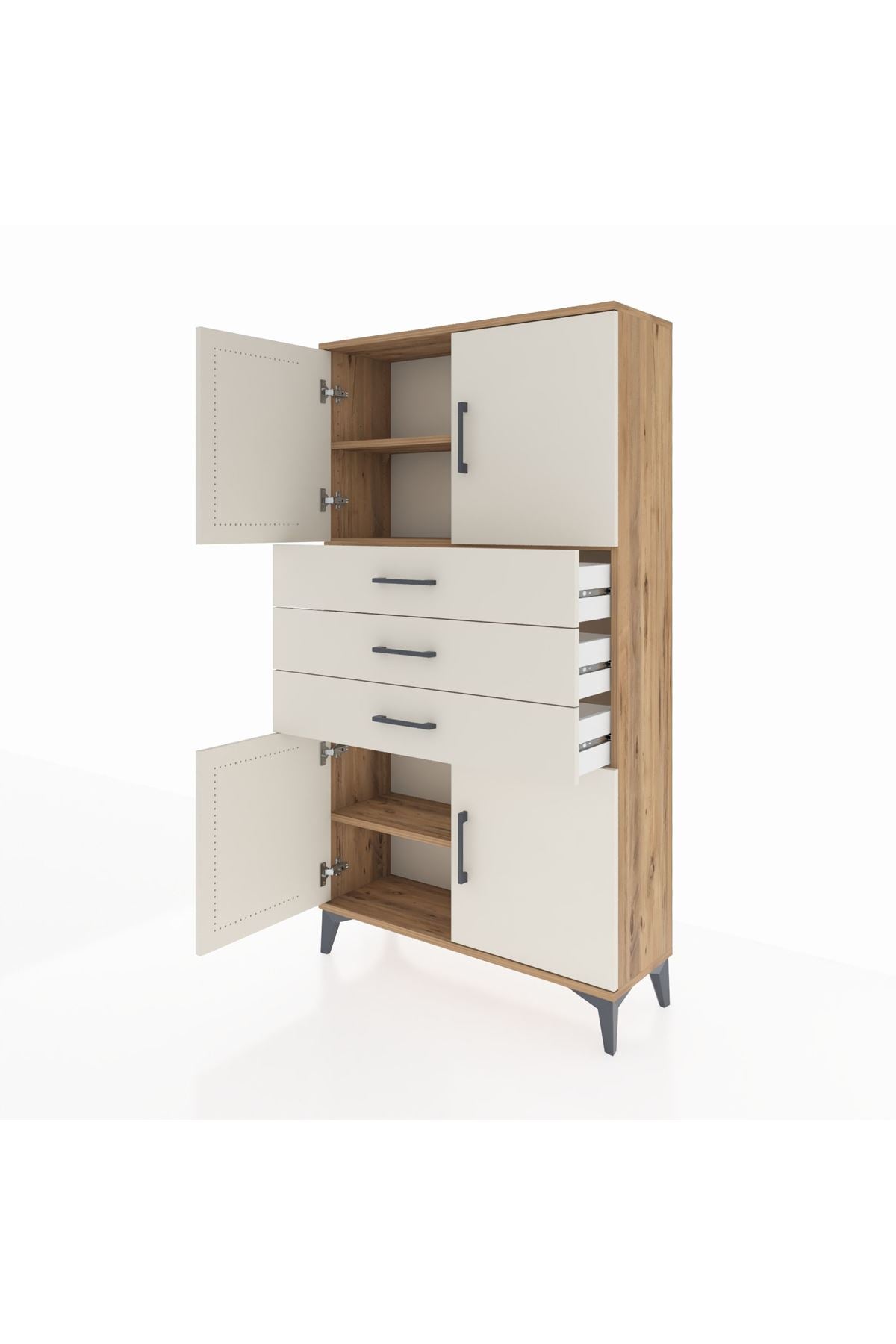 Arges Dolap 3 Raflı 3 Çekmeceli 4 Kapaklı 88x30x163 - S21M095V7A