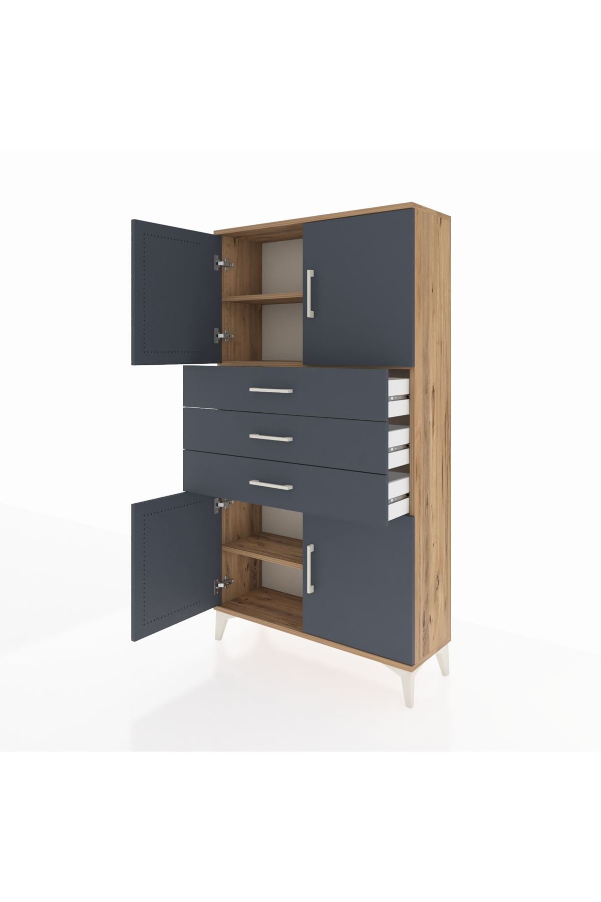 Arges Dolap 3 Raflı 3 Çekmeceli 4 Kapaklı 88x30x163 - S21M095V8A