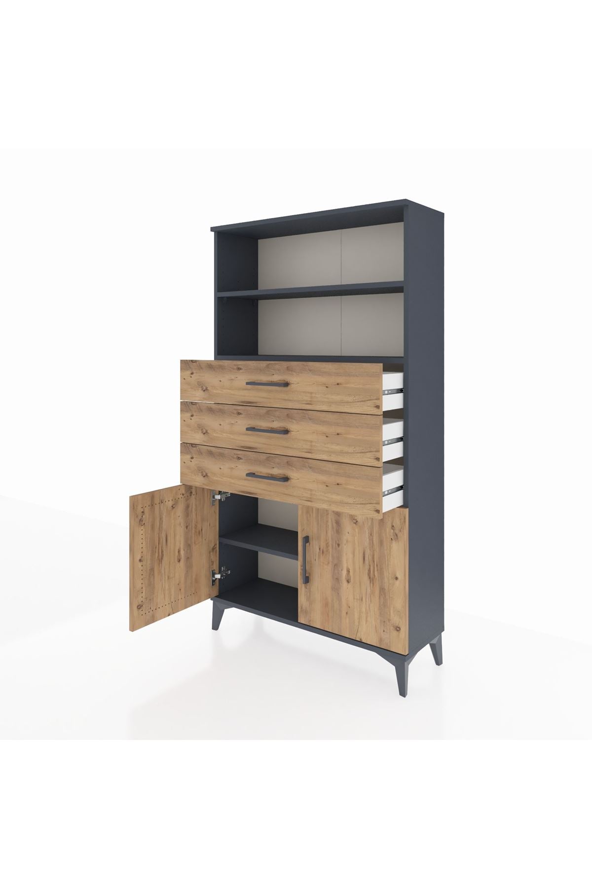 Arges Dolap 3 Raflı 3 Çekmeceli 2 Kapaklı 88x30x163 - S21M096V6A