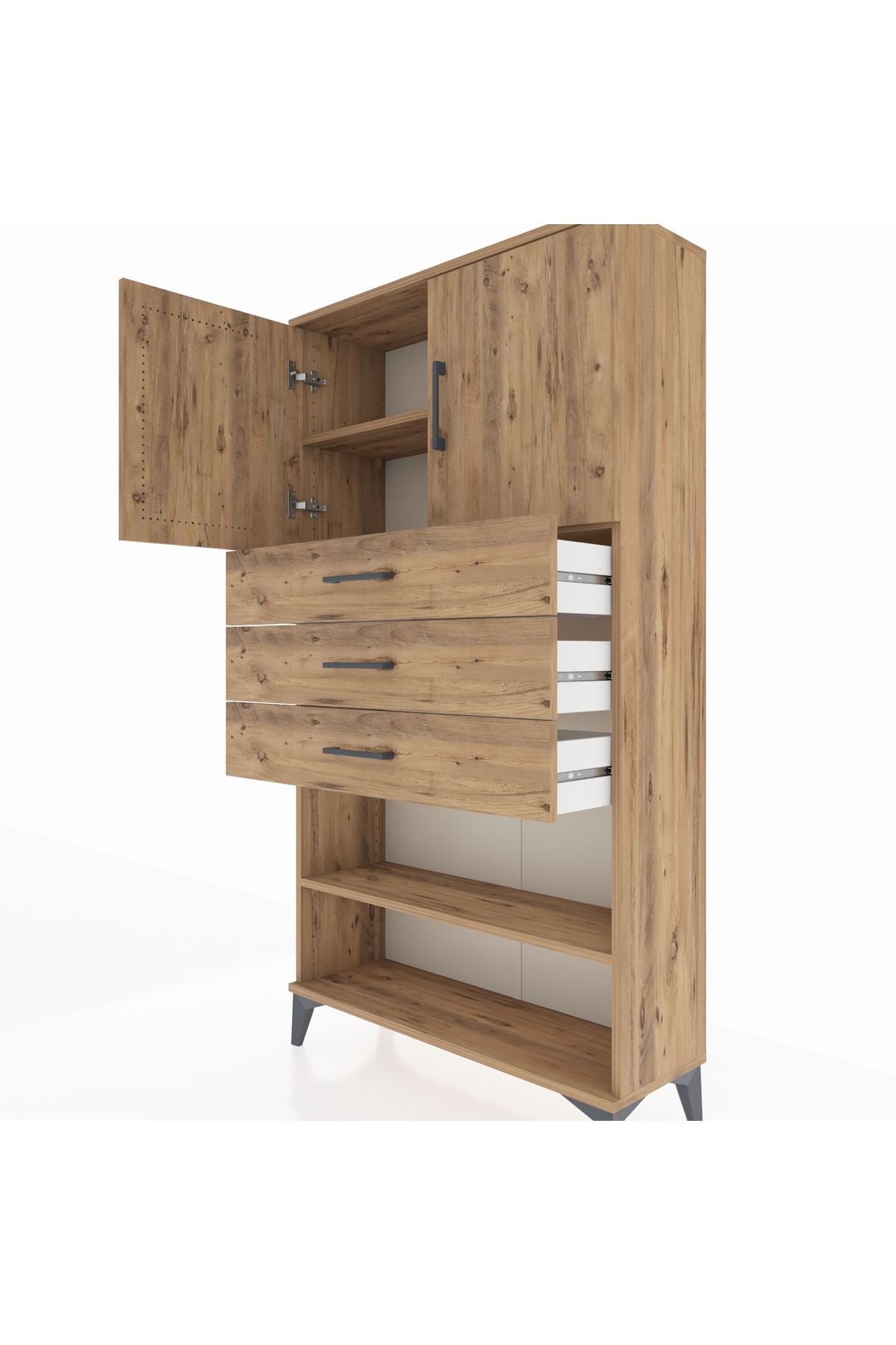 Arges Dolap 3 Raflı 3 Çekmeceli 2 Kapaklı 88x30x163 - S21M097V9A