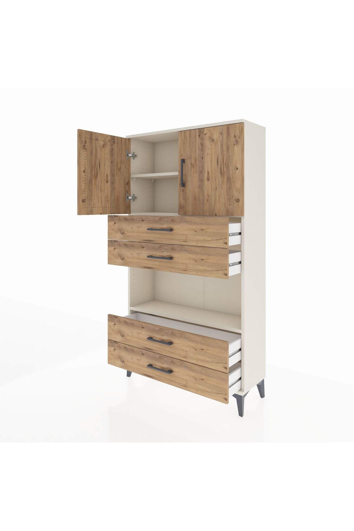 Arges Dolap 3 Raflı 4 Çekmeceli 2 Kapaklı 88x30x163 - S21M099V3A