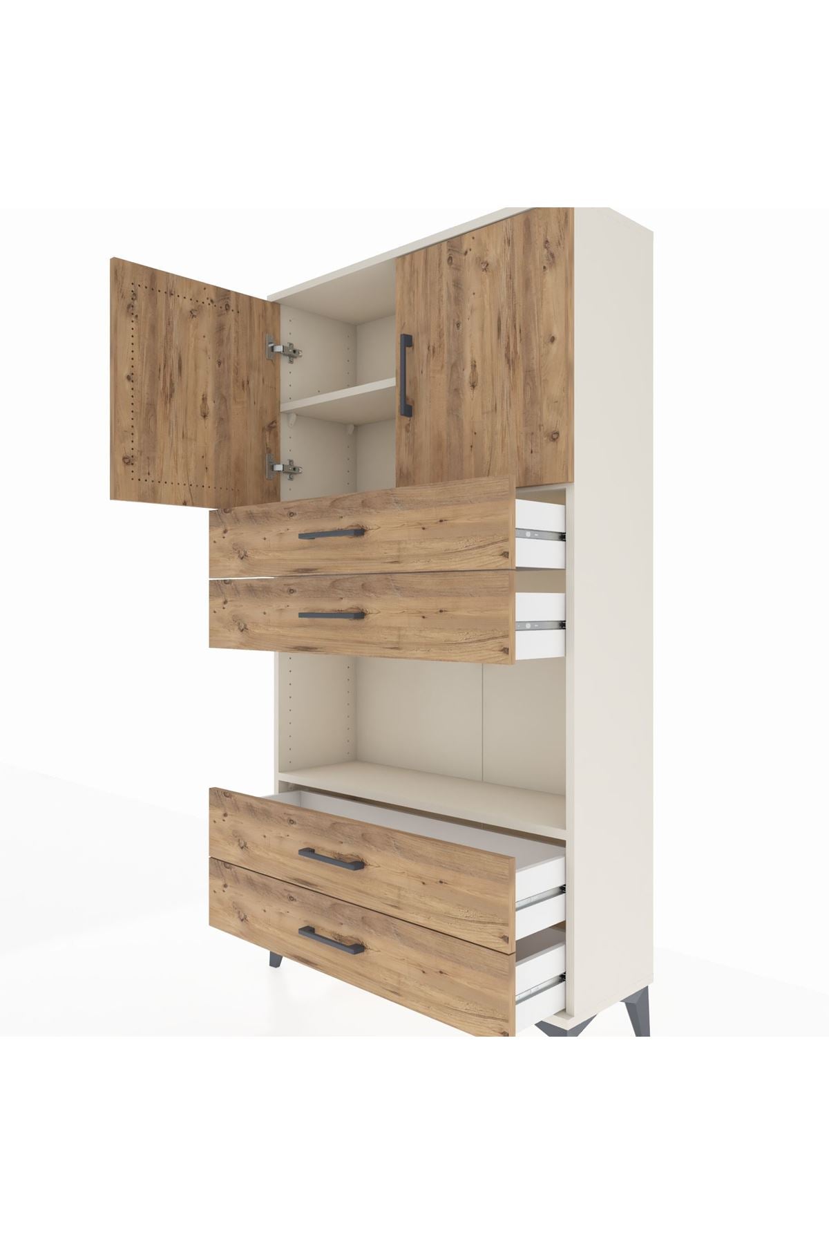 Arges Dolap 3 Raflı 4 Çekmeceli 2 Kapaklı 88x30x163 - S21M099V3A