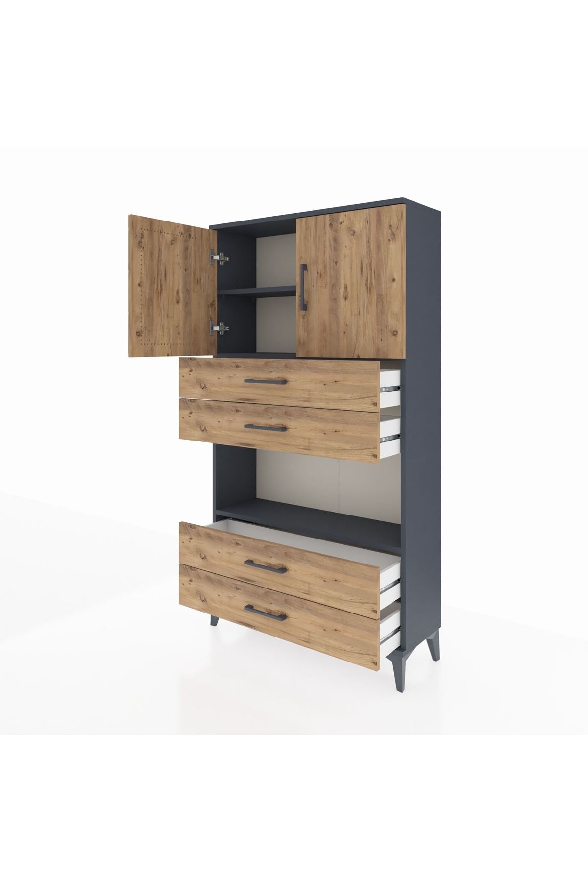 Arges Dolap 3 Raflı 4 Çekmeceli 2 Kapaklı 88x30x163 - S21M099V6A