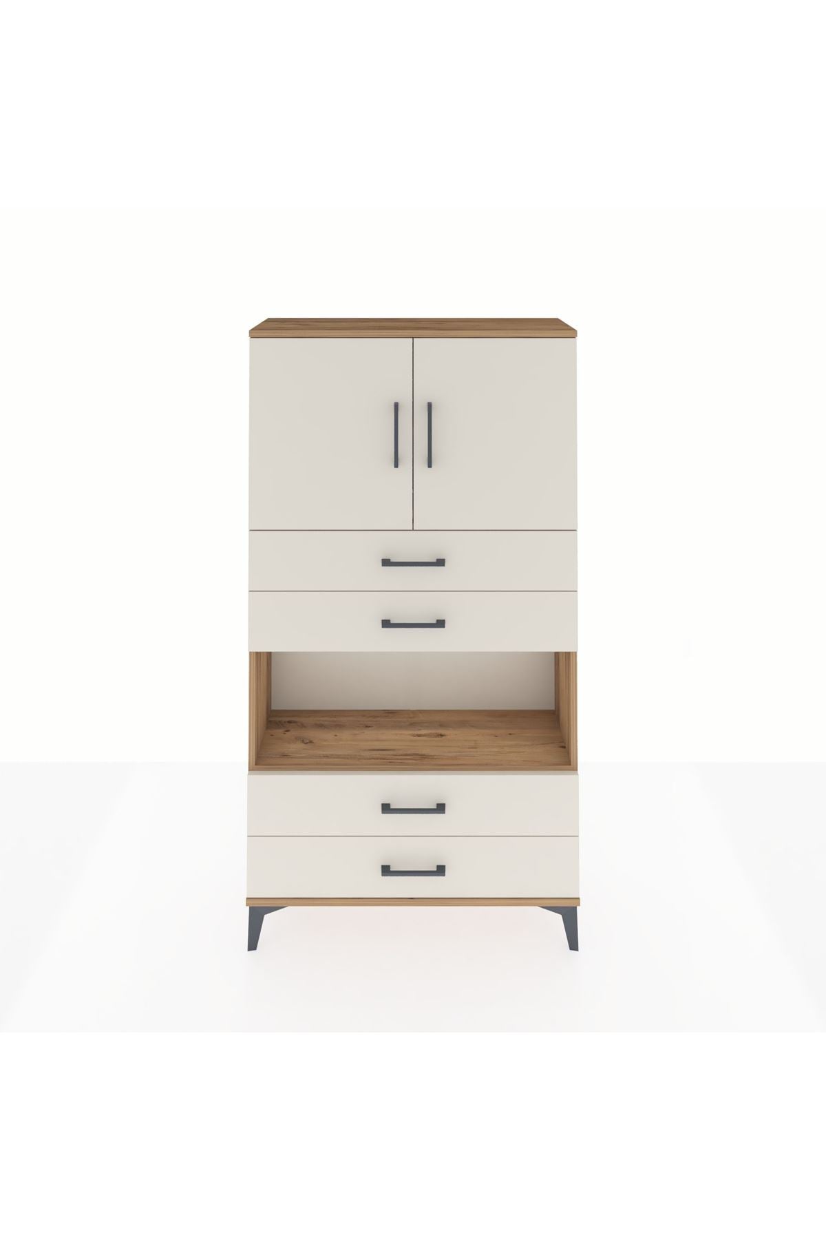 Arges Dolap 3 Raflı 4 Çekmeceli 2 Kapaklı 88x30x163 - S21M099V7A