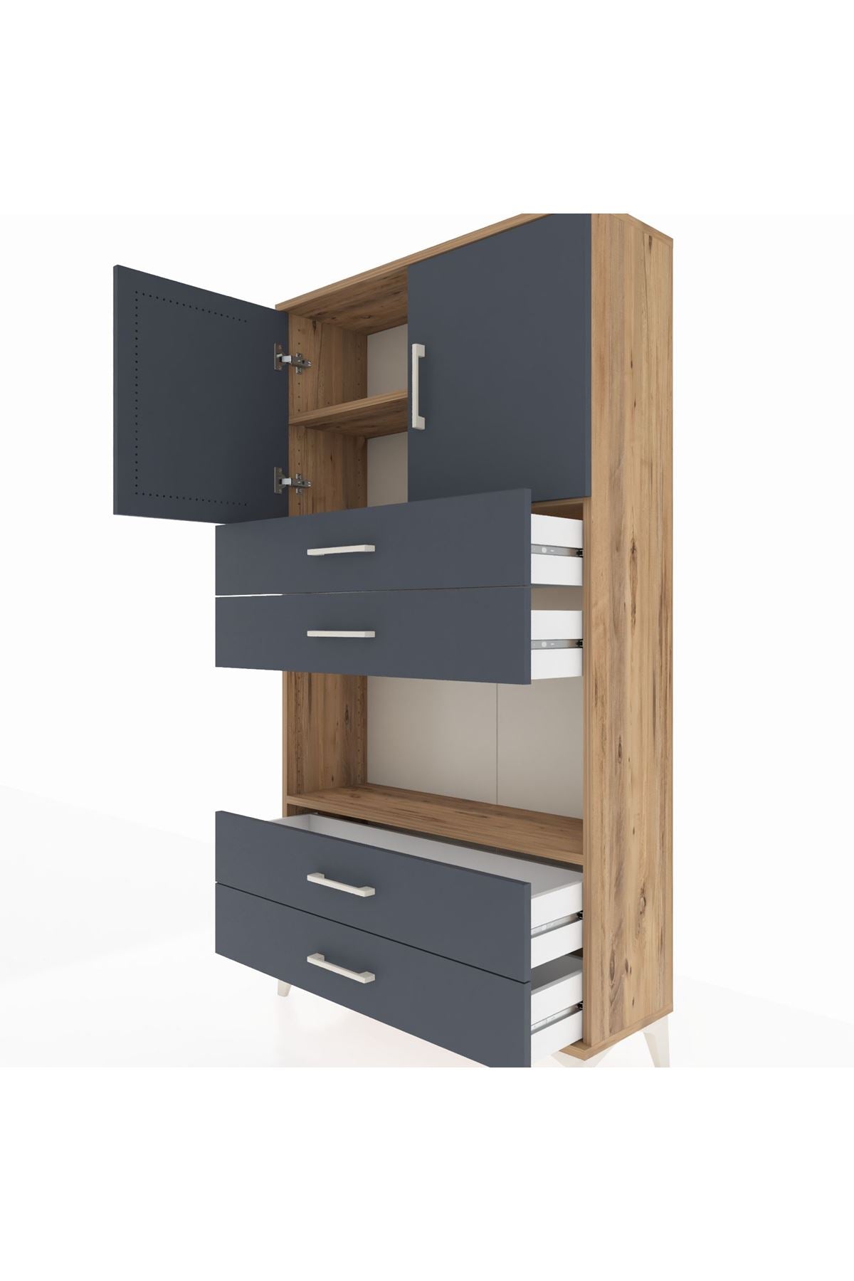 Arges Dolap 3 Raflı 4 Çekmeceli 2 Kapaklı 88x30x163 - S21M099V8A