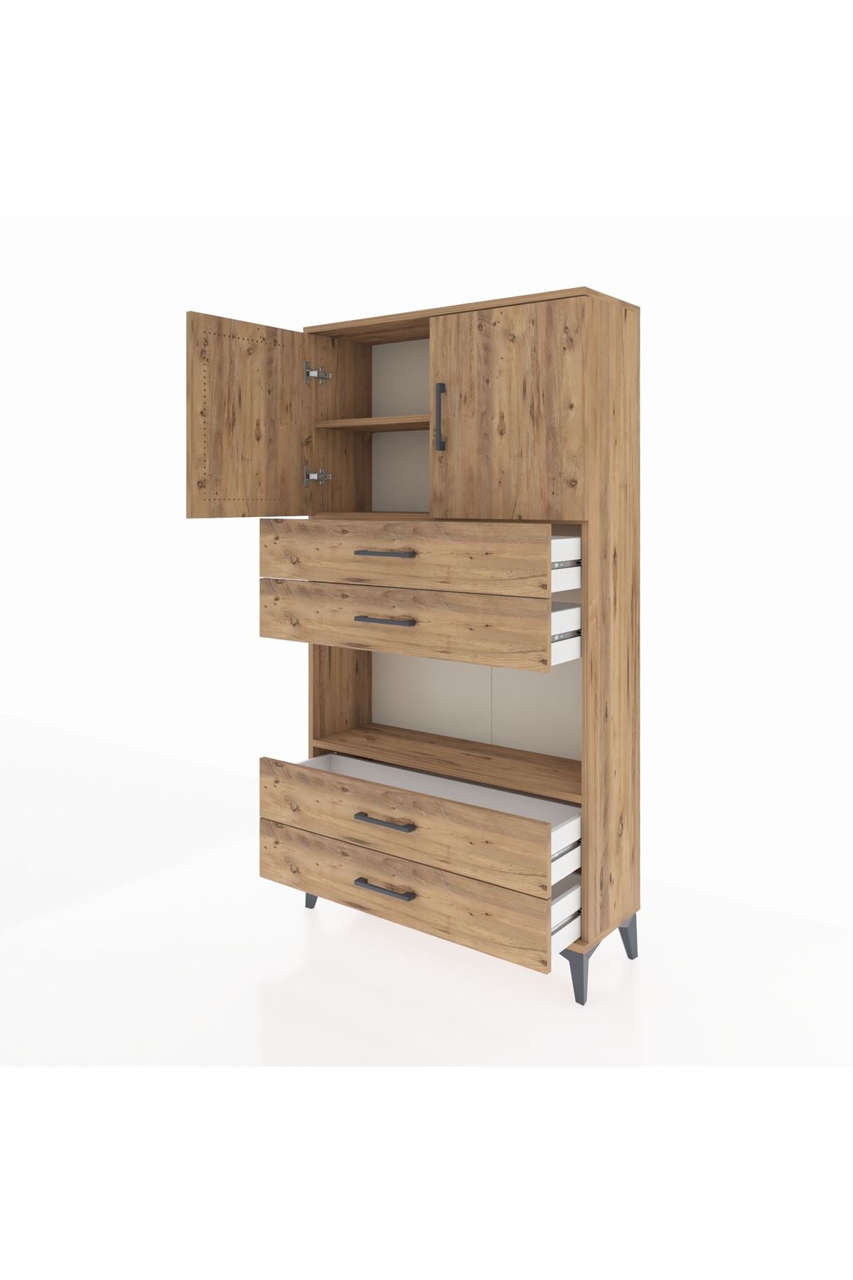 Arges Dolap 3 Raflı 4 Çekmeceli 2 Kapaklı 88x30x163 - S21M099V9A