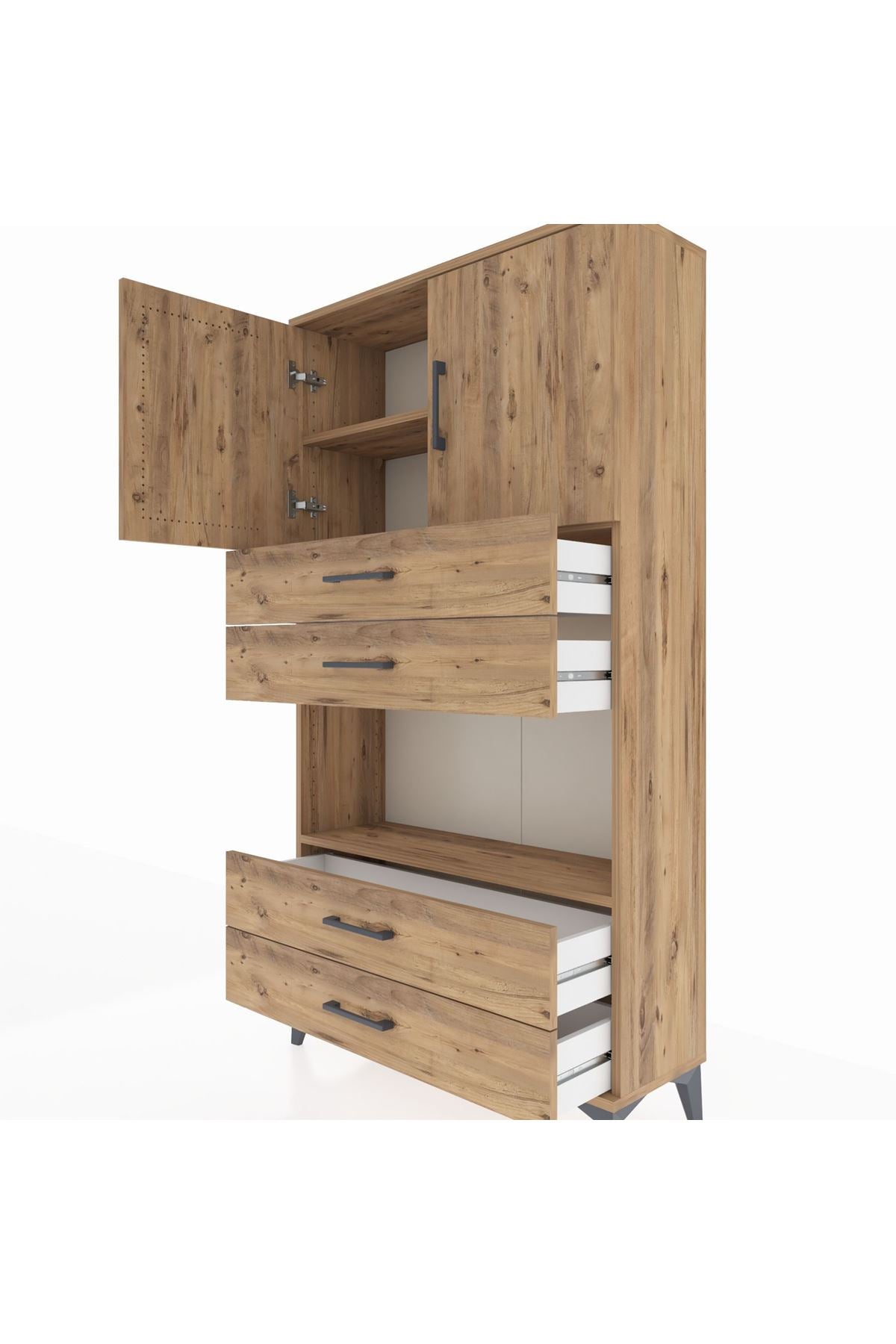 Arges Dolap 3 Raflı 4 Çekmeceli 2 Kapaklı 88x30x163 - S21M099V9A