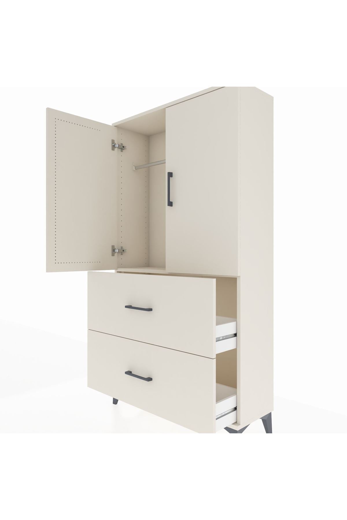 Arges Dolap Tek Raflı 2 Çekmeceli Tek Askılı 88x30x163 - S21M105V1A